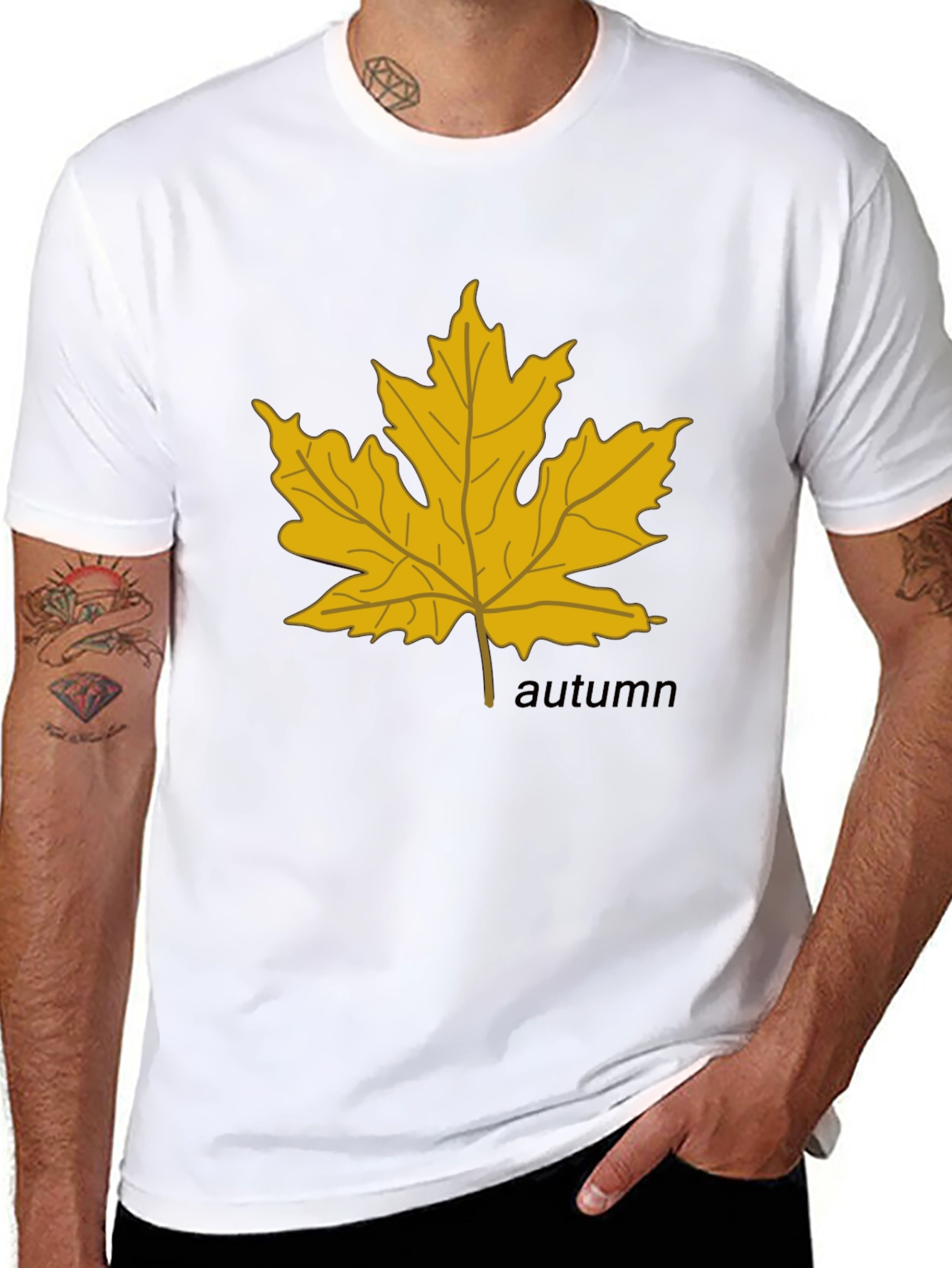 Autumn Maple Leaf Graphic Black T-Shirt