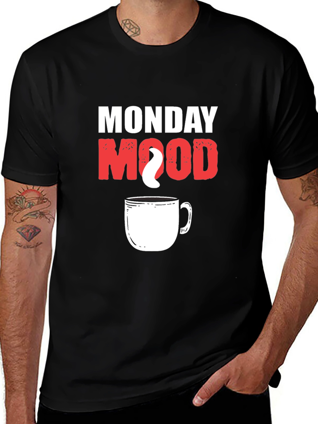 Monday Mood Coffee T-Shirt Black Cotton Graphic Tee