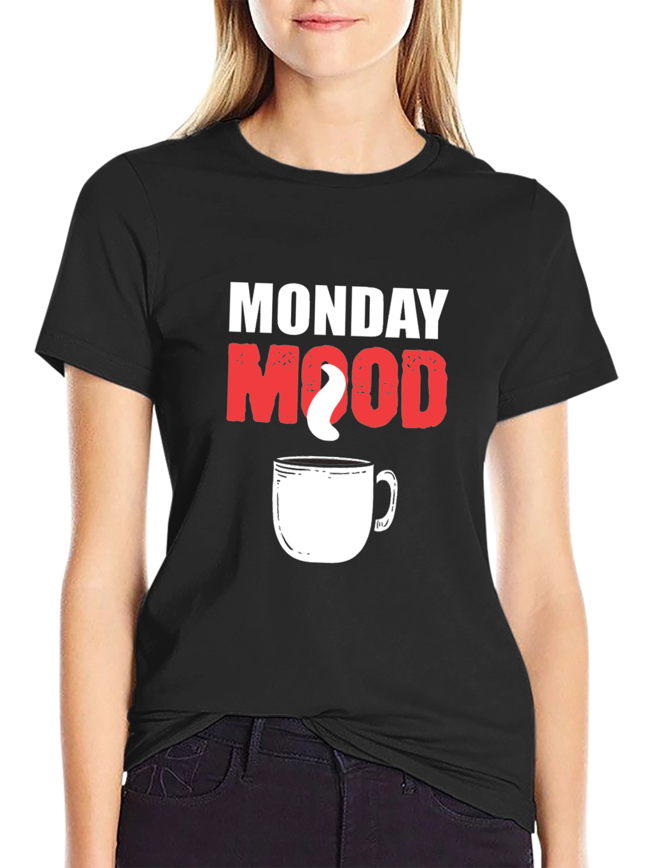 Monday Mood Coffee T-Shirt Black Cotton Graphic Tee