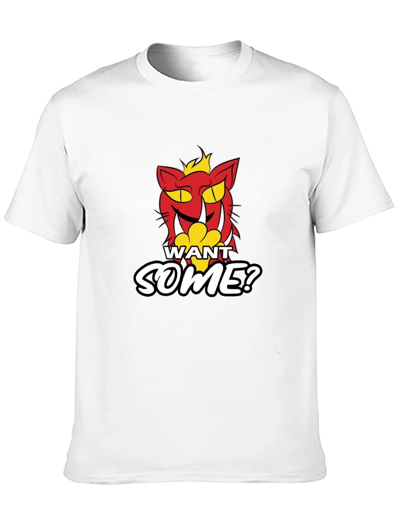 Want Some? Cartoon Cat Graphic Print Black T-Shirt