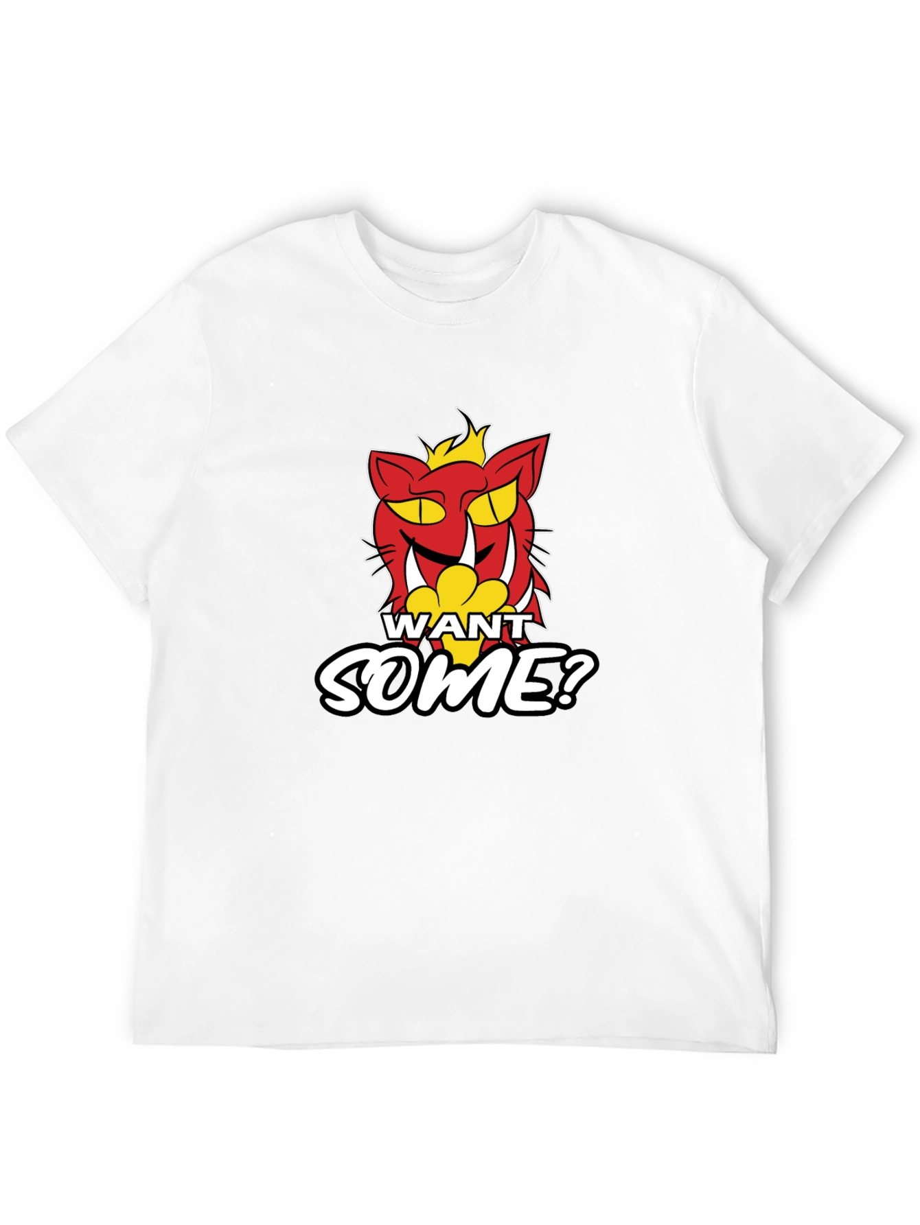 Want Some? Cartoon Cat Graphic Print Black T-Shirt
