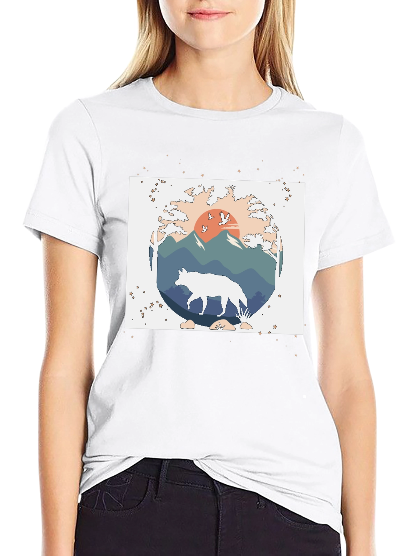 Nature Wolf Graphic Tee - Black Cotton Blend