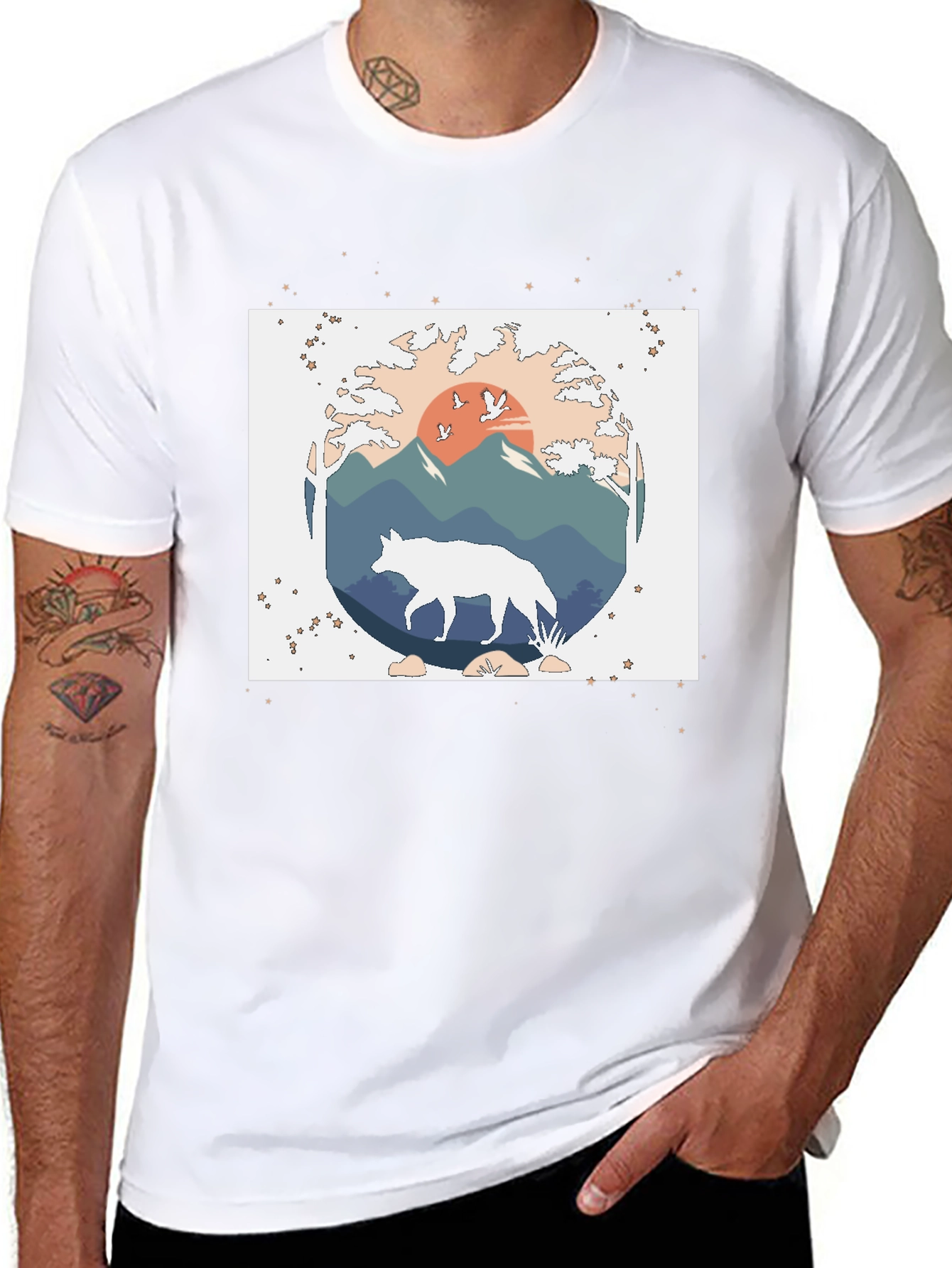 Nature Wolf Graphic Tee - Black Cotton Blend