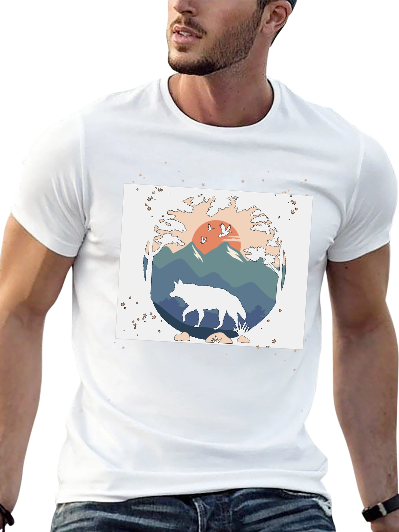 Nature Wolf Graphic Tee - Black Cotton Blend