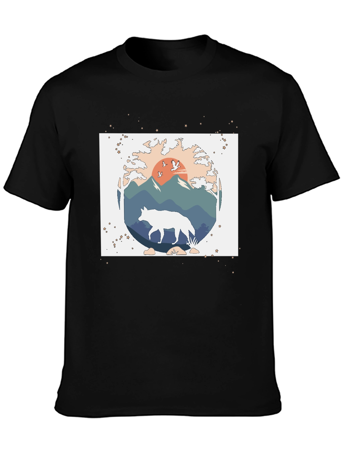 Nature Wolf Graphic Tee - Black Cotton Blend