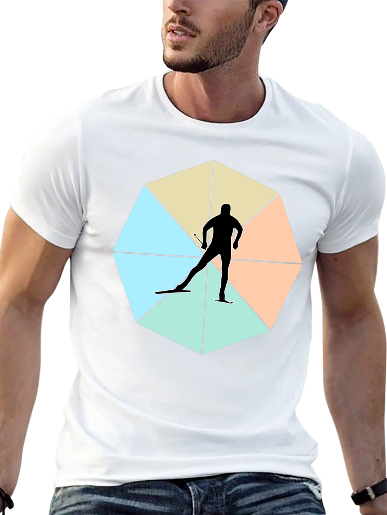 Geometric Skier Graphic Tee - Black Cotton