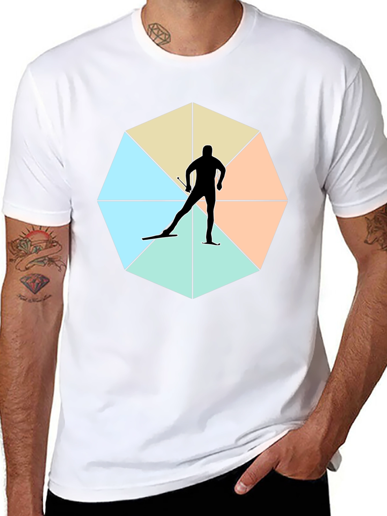 Geometric Skier Graphic Tee - Black Cotton