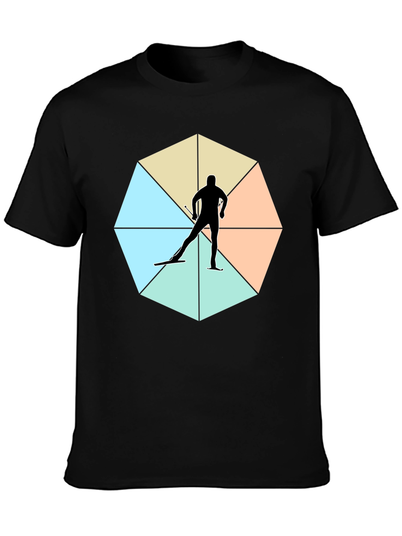 Geometric Skier Graphic Tee - Black Cotton