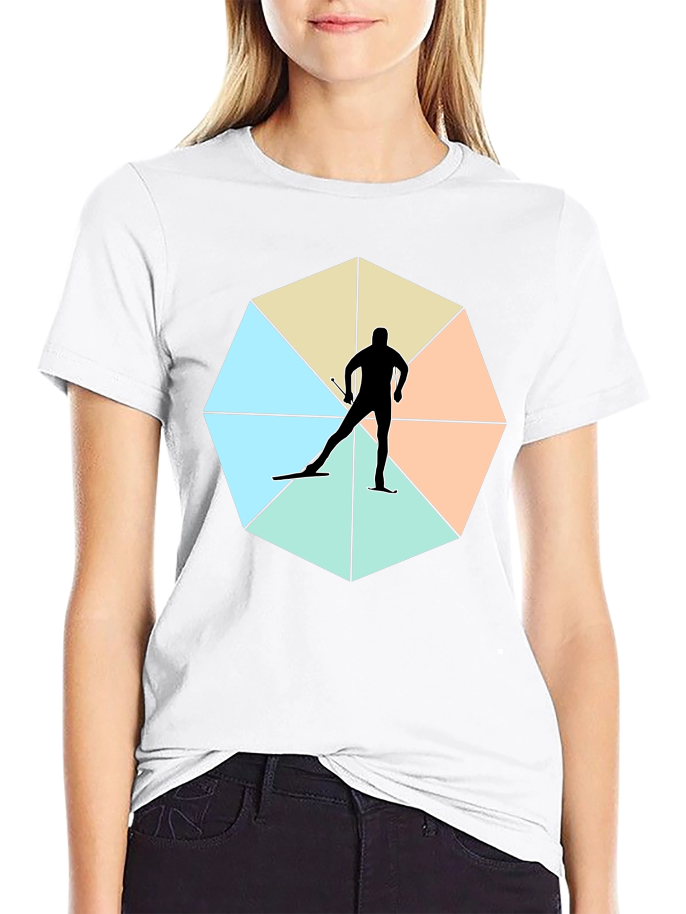 Geometric Skier Graphic Tee - Black Cotton