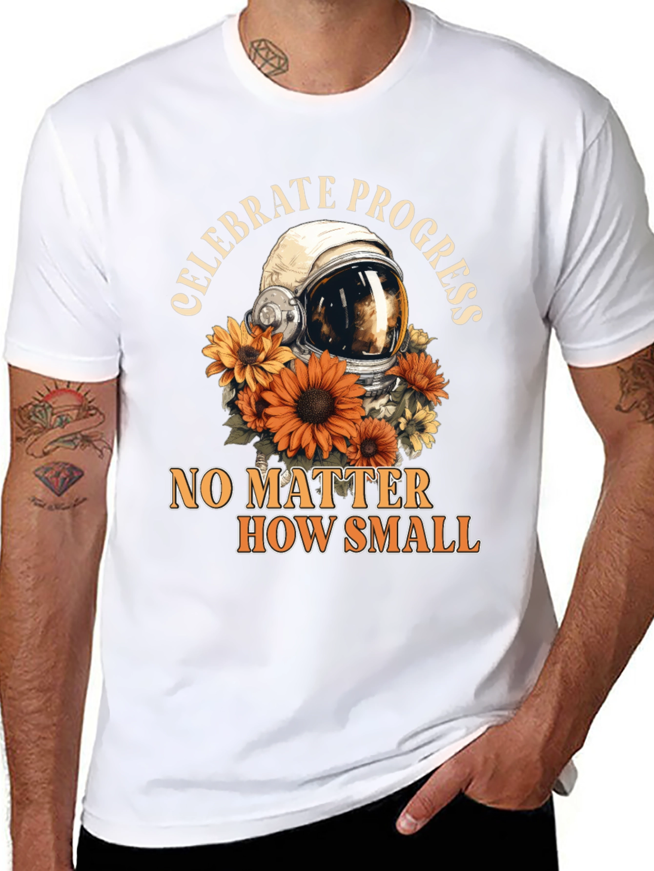 Celebrate Progress Tee with Astronaut Helmet & Sunflowers