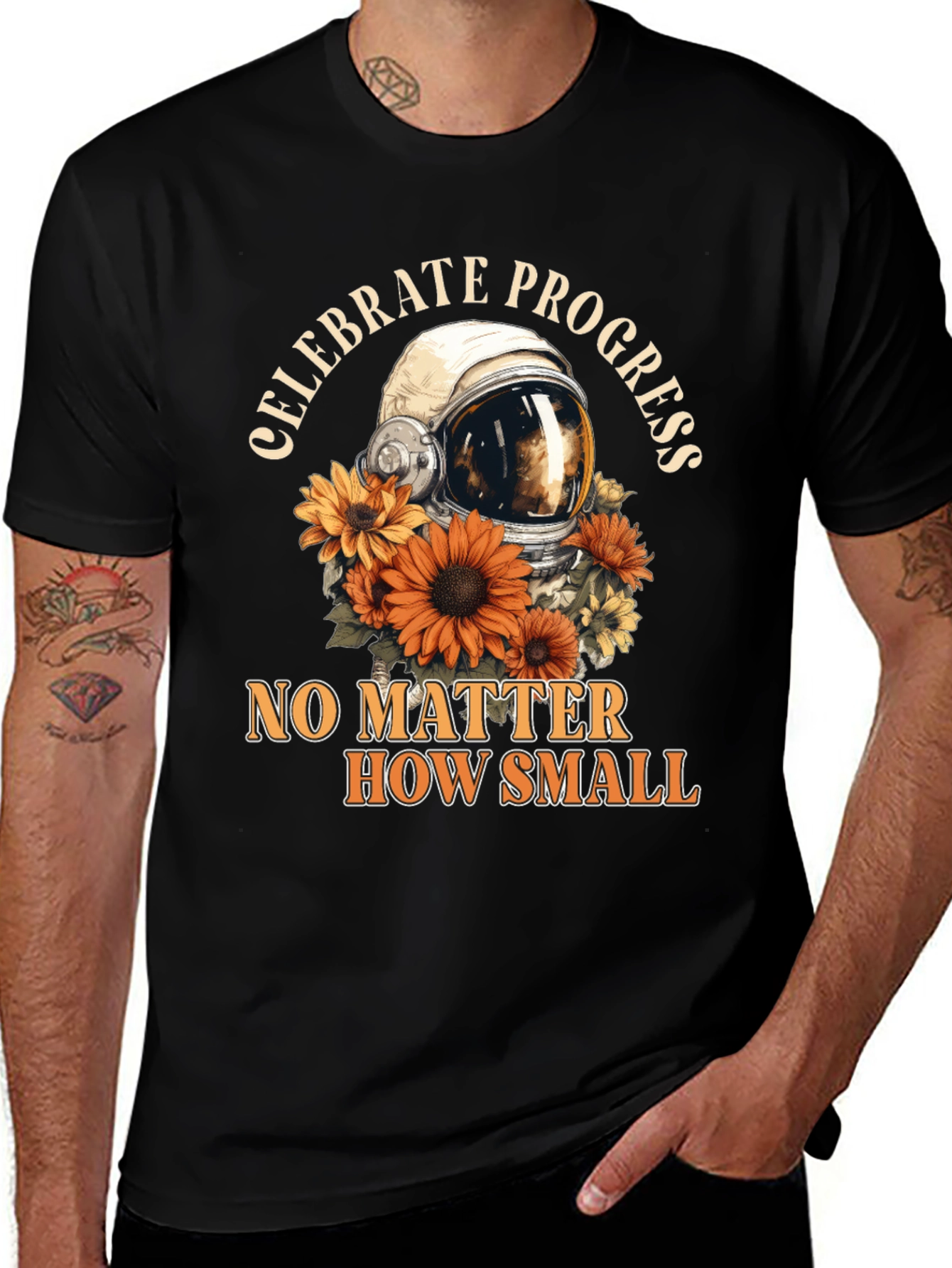 Celebrate Progress Tee with Astronaut Helmet & Sunflowers
