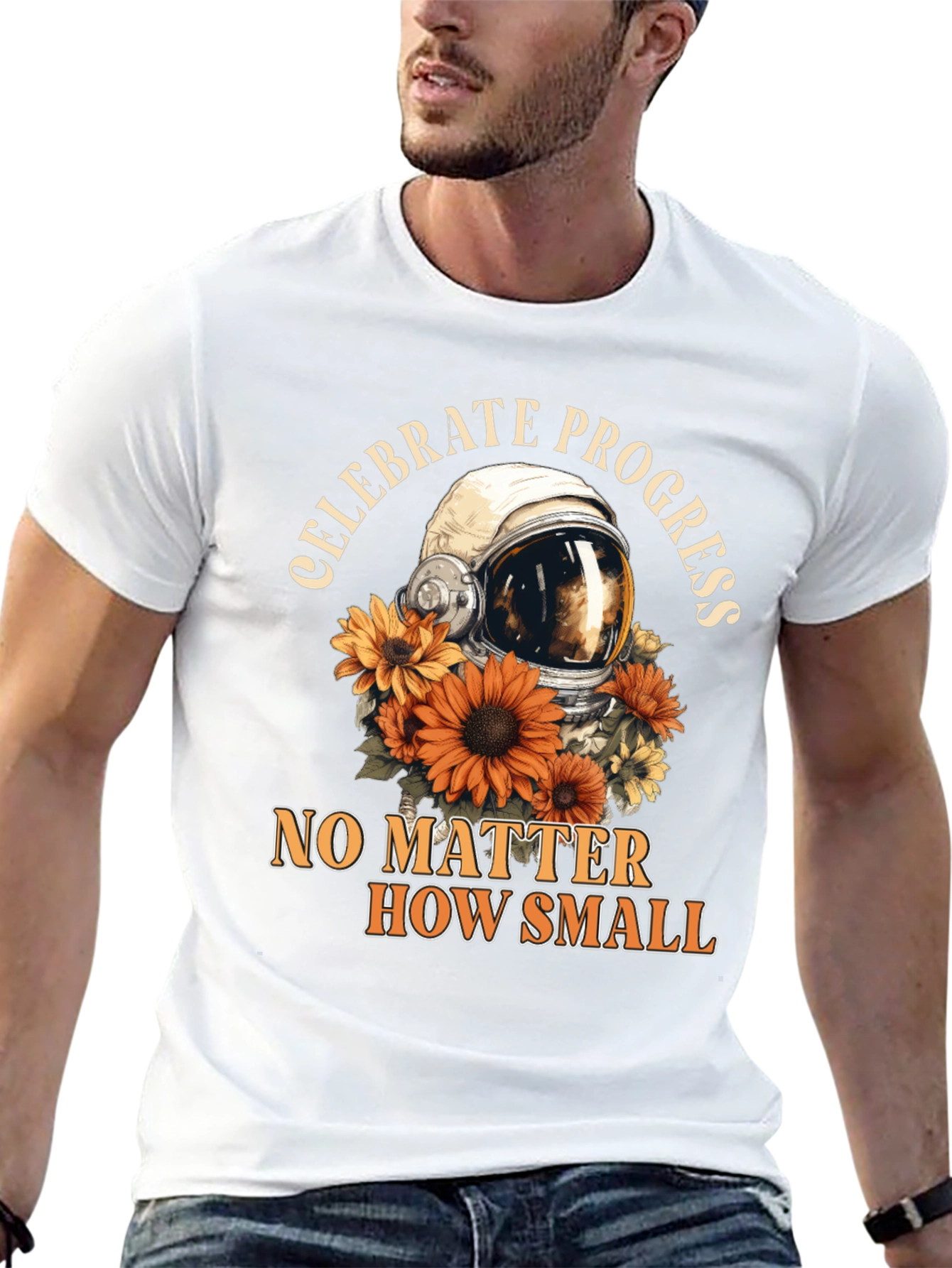 Celebrate Progress Tee with Astronaut Helmet & Sunflowers