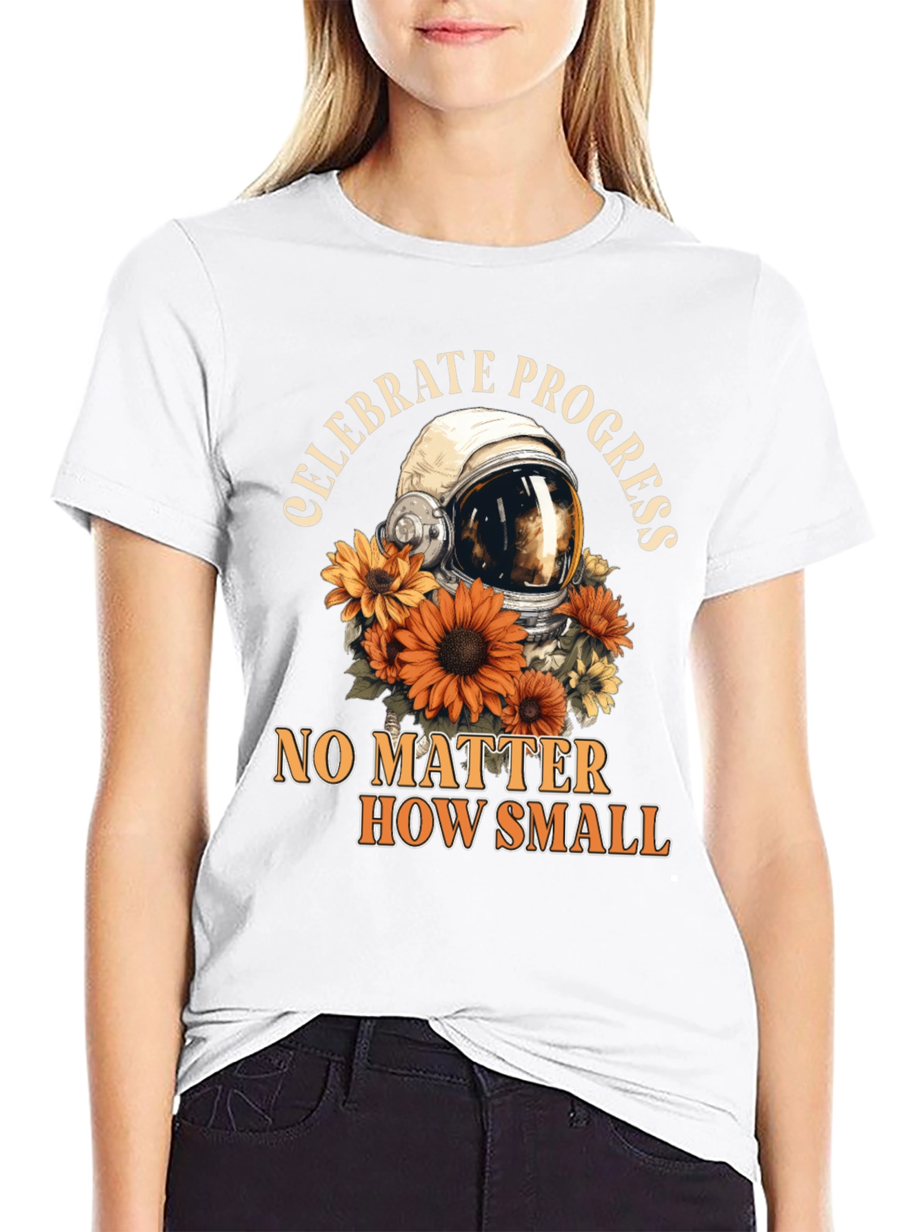 Celebrate Progress Tee with Astronaut Helmet & Sunflowers