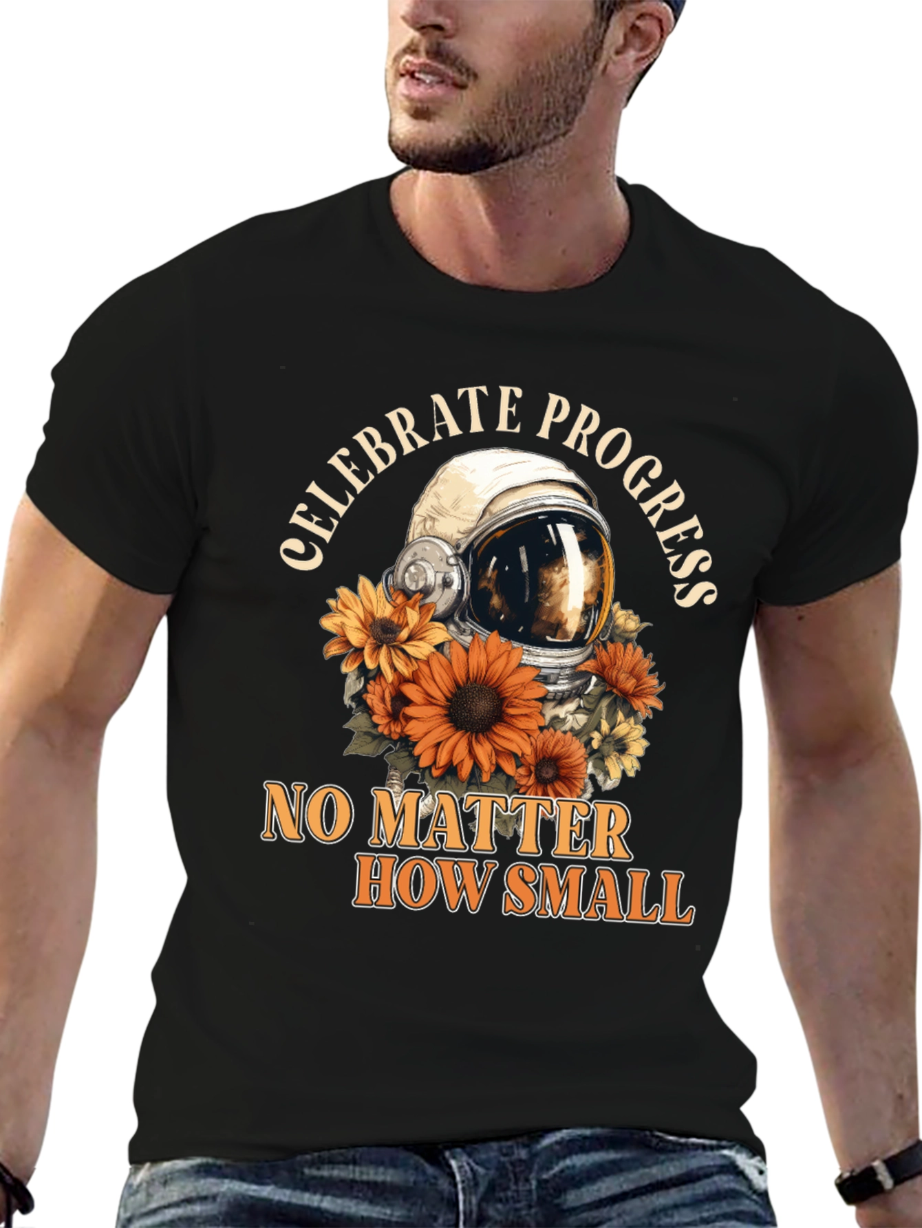 Celebrate Progress Tee with Astronaut Helmet & Sunflowers