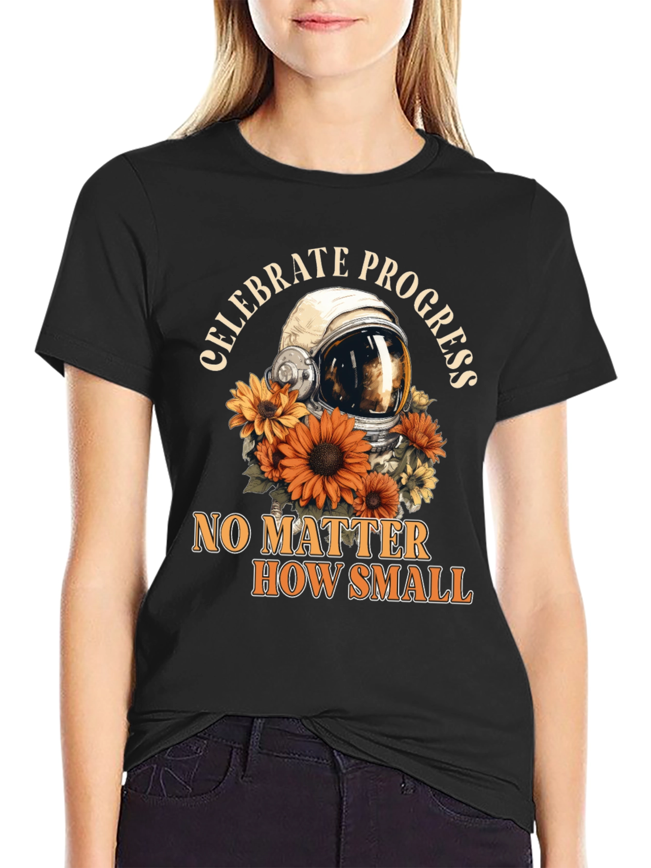 Celebrate Progress Tee with Astronaut Helmet & Sunflowers