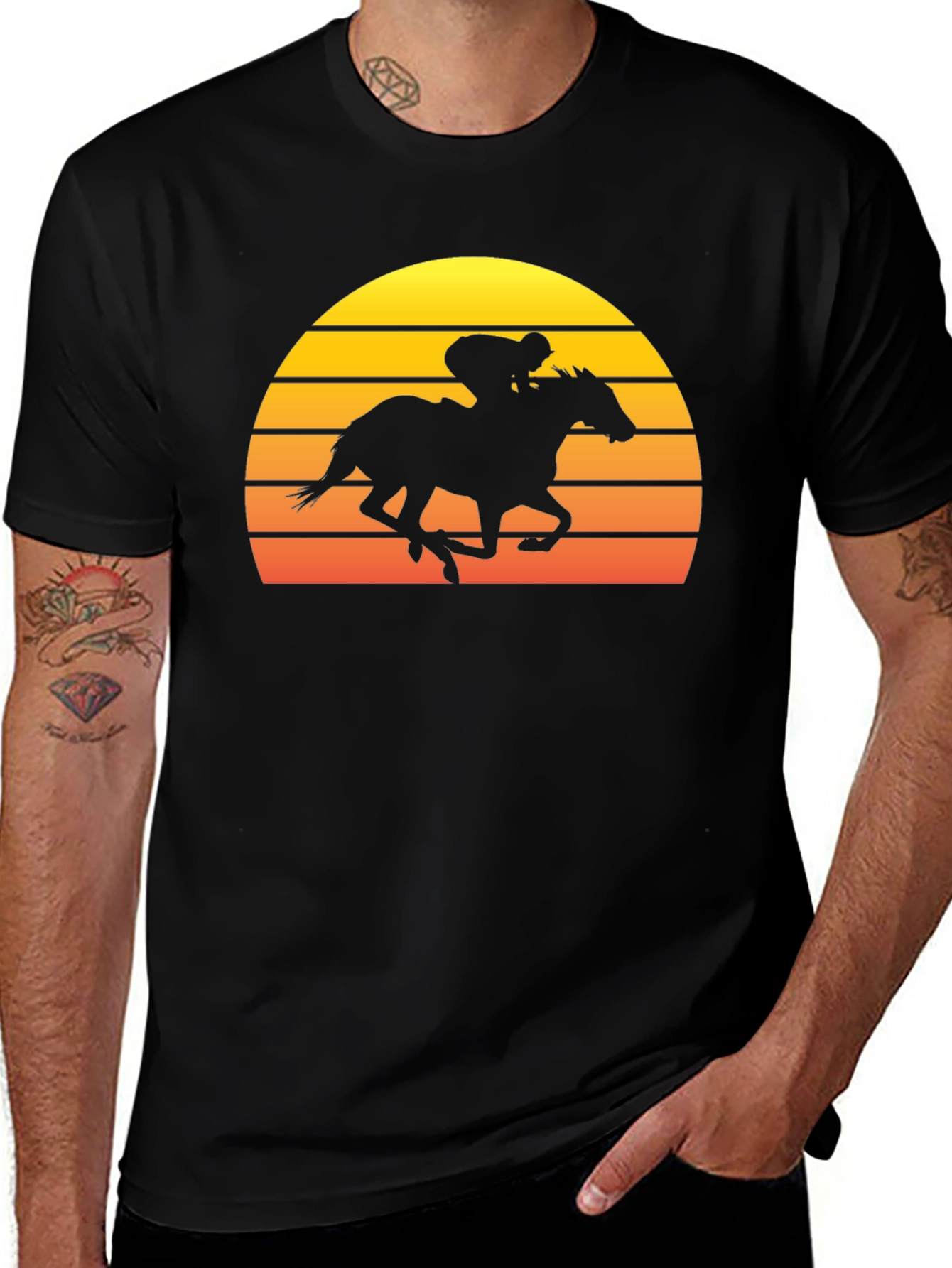 Retro Sunset Horse Racing Graphic T-Shirt