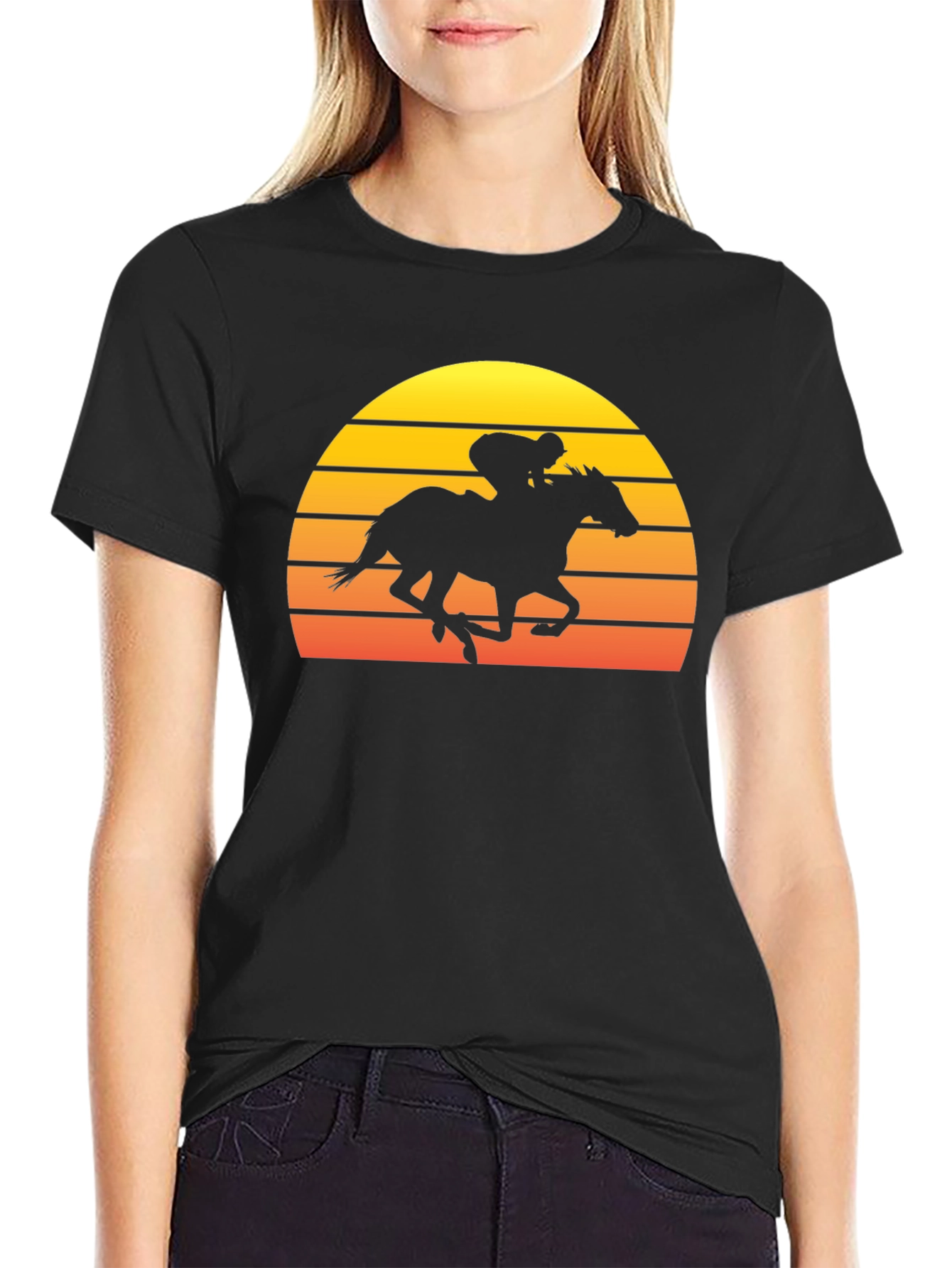 Retro Sunset Horse Racing Graphic T-Shirt