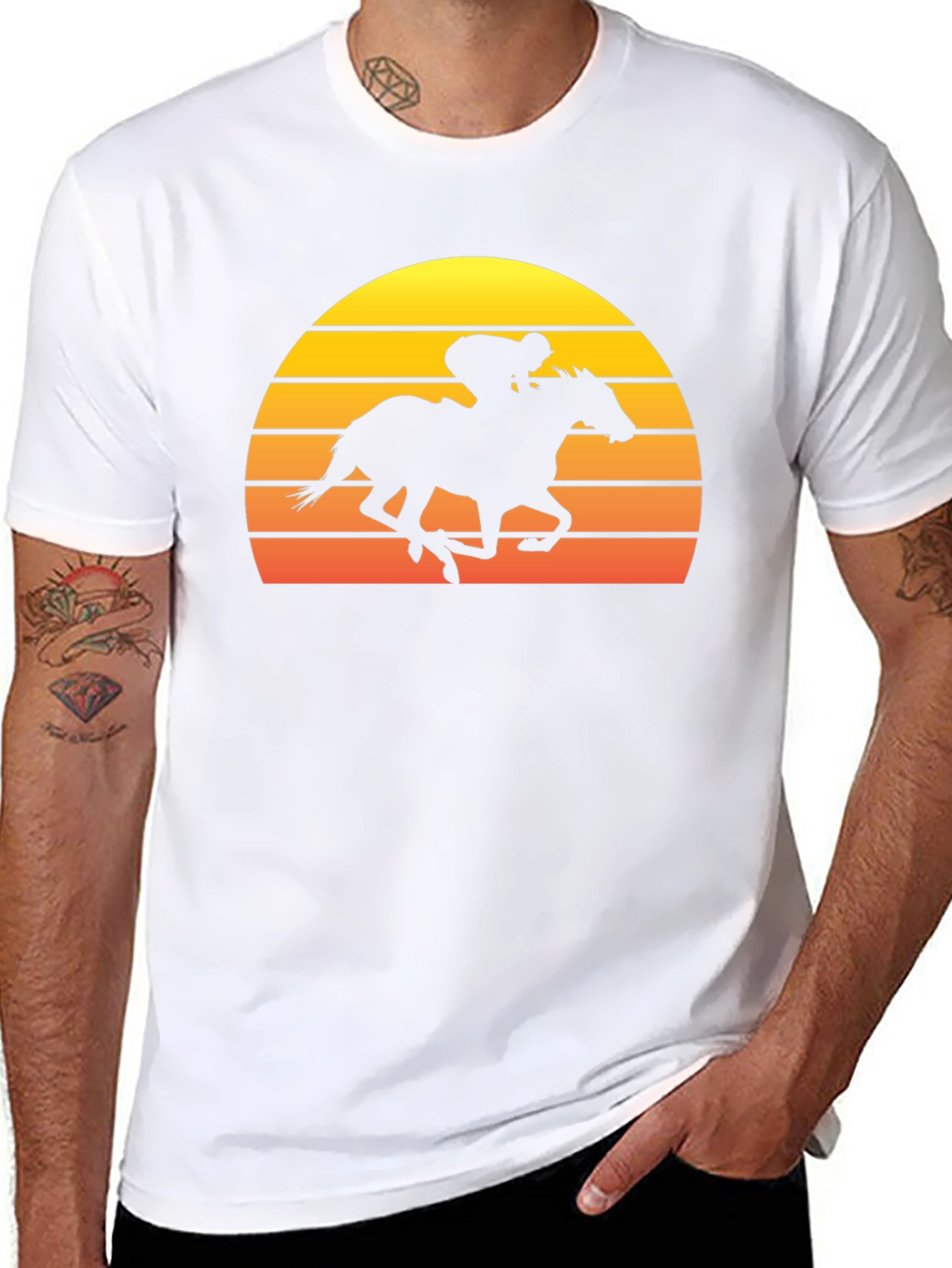 Retro Sunset Horse Racing Graphic T-Shirt