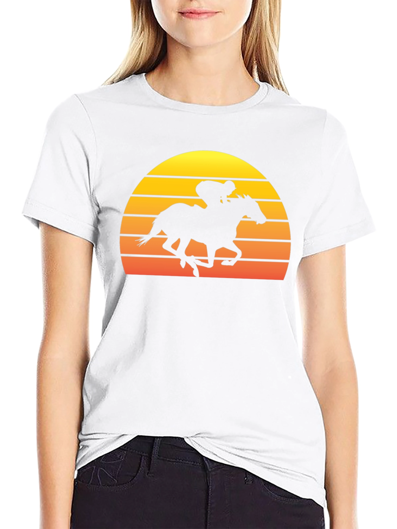 Retro Sunset Horse Racing Graphic T-Shirt
