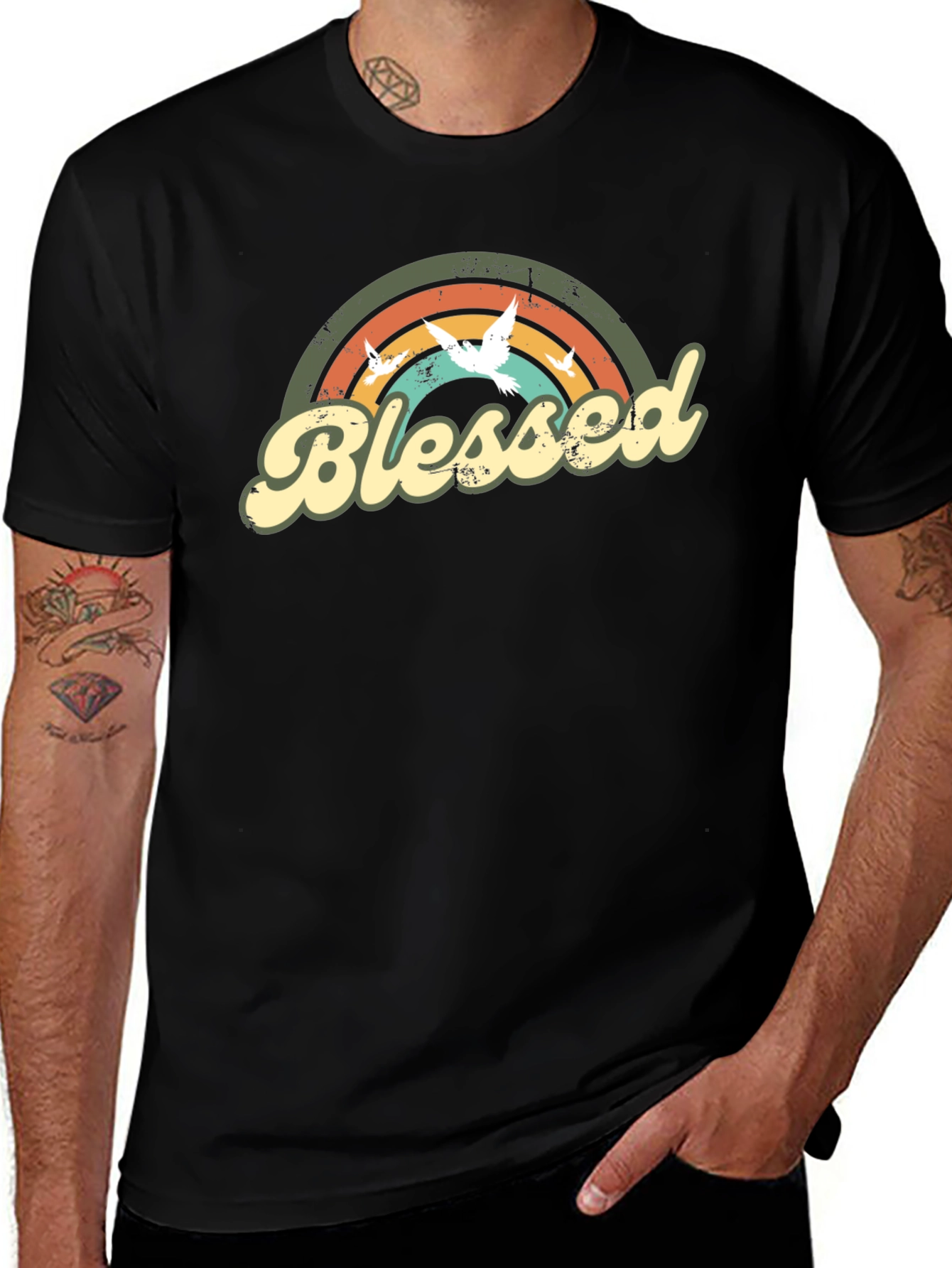 Blessed Dove Rainbow Graphic T-Shirt - Stylish Comfort