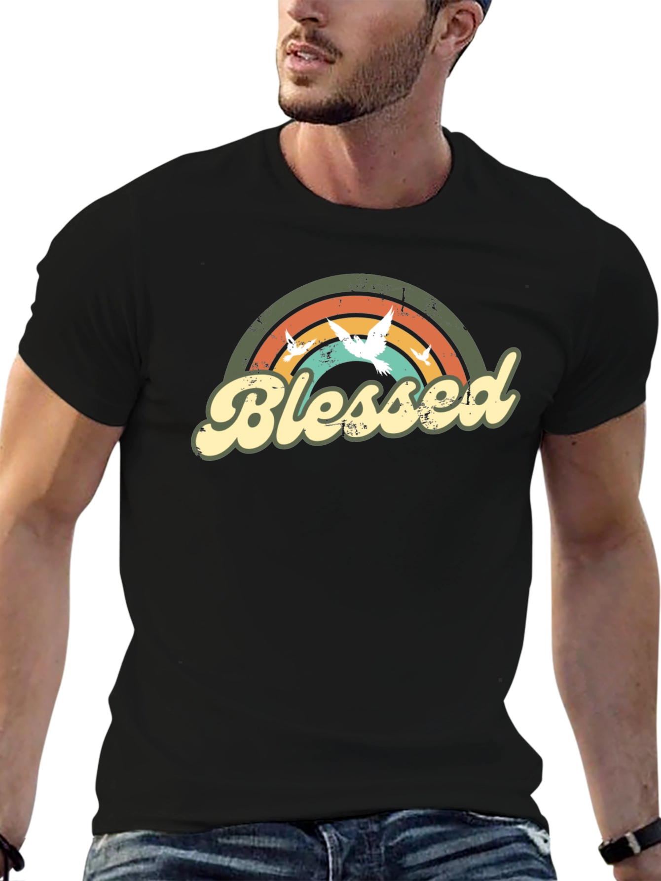 Blessed Dove Rainbow Graphic T-Shirt - Stylish Comfort
