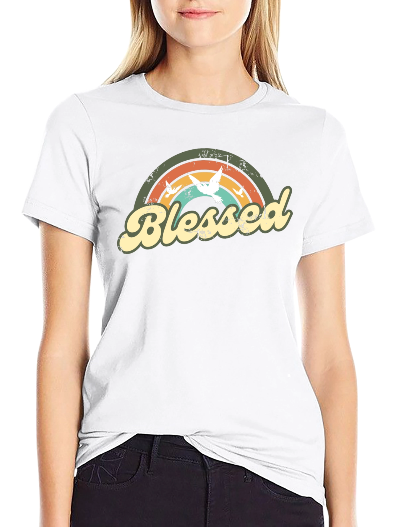 Blessed Dove Rainbow Graphic T-Shirt - Stylish Comfort