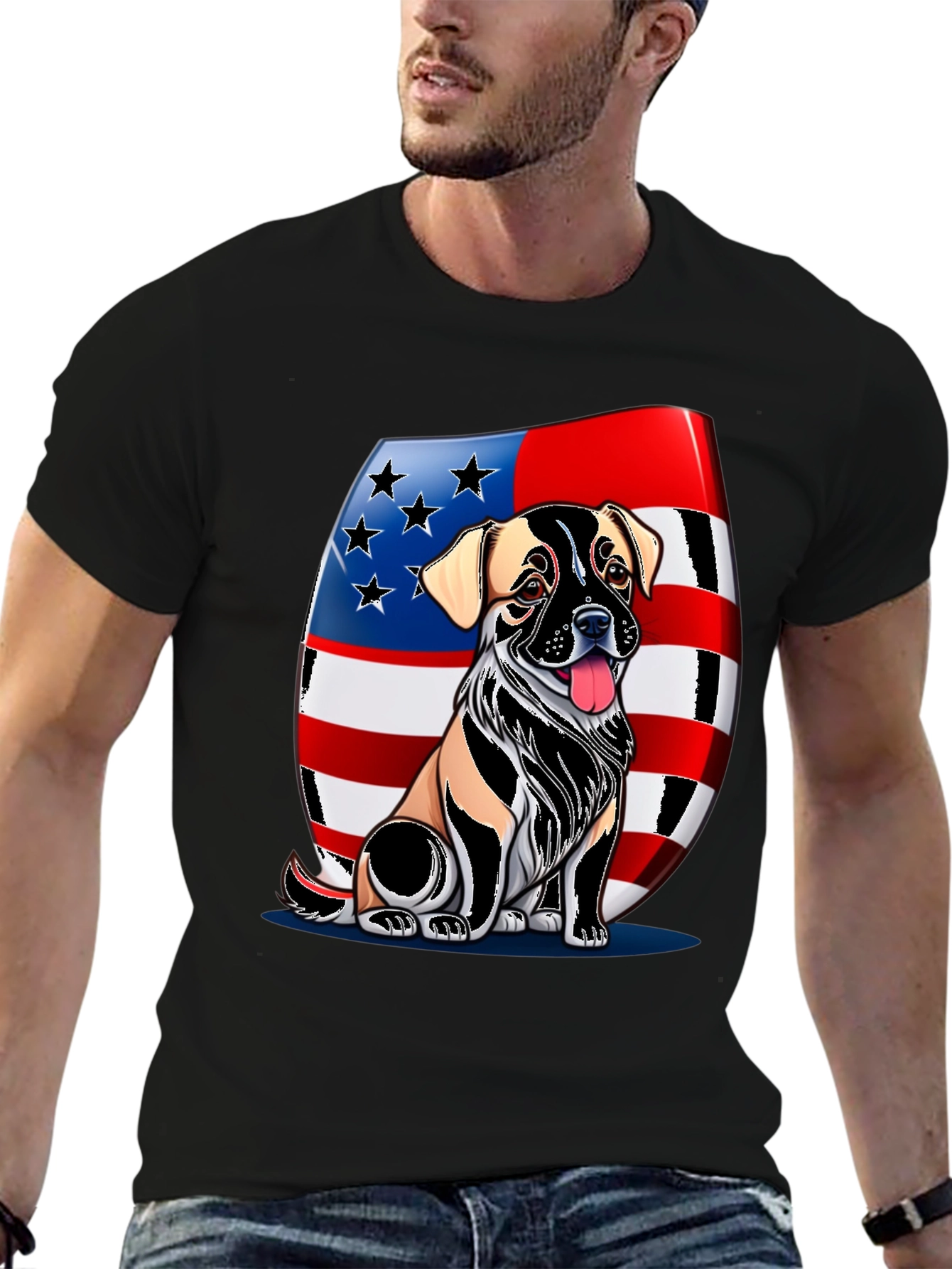 American Flag Dog Graphic Tee