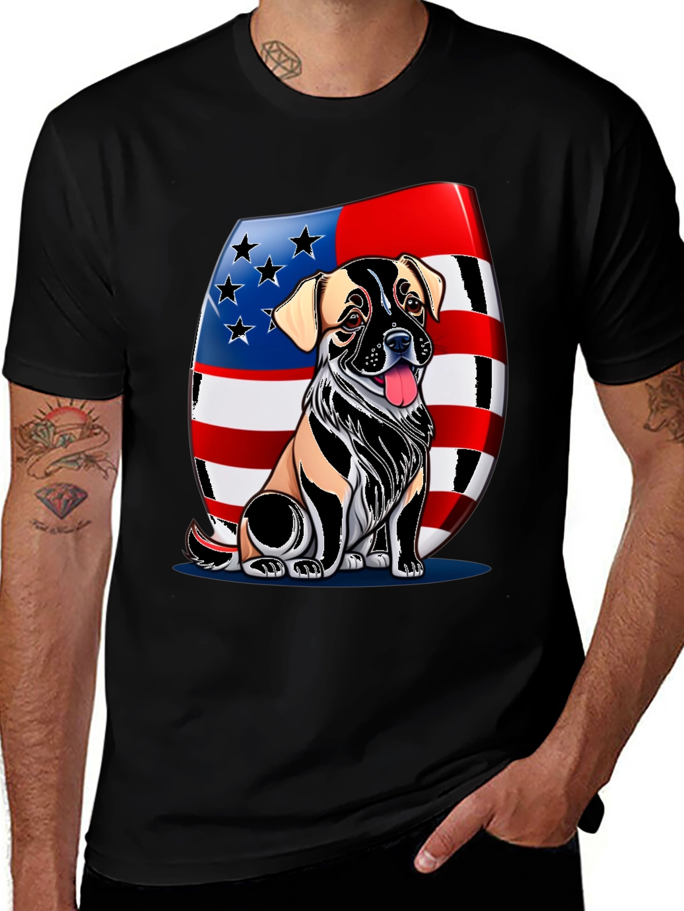 American Flag Dog Graphic Tee
