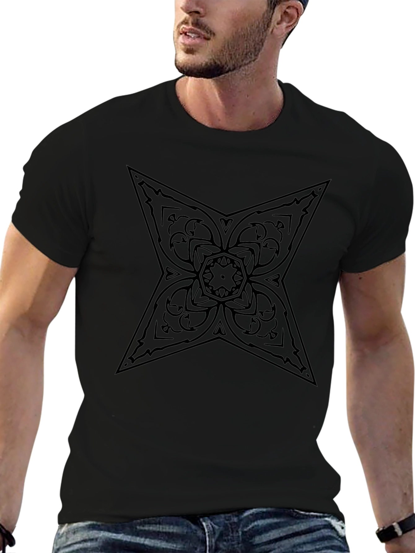 Ornate Star Graphic Black T-Shirt