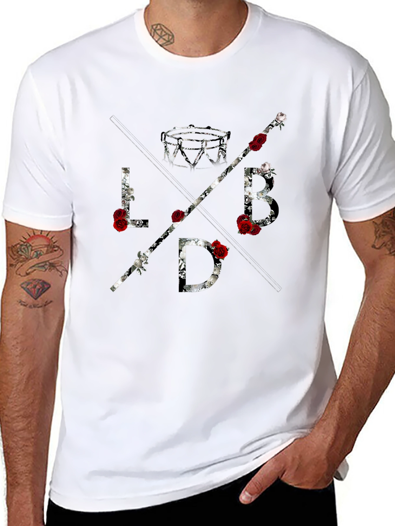 LBD Roses Graphic Tee - Mens Black Cotton T-Shirt
