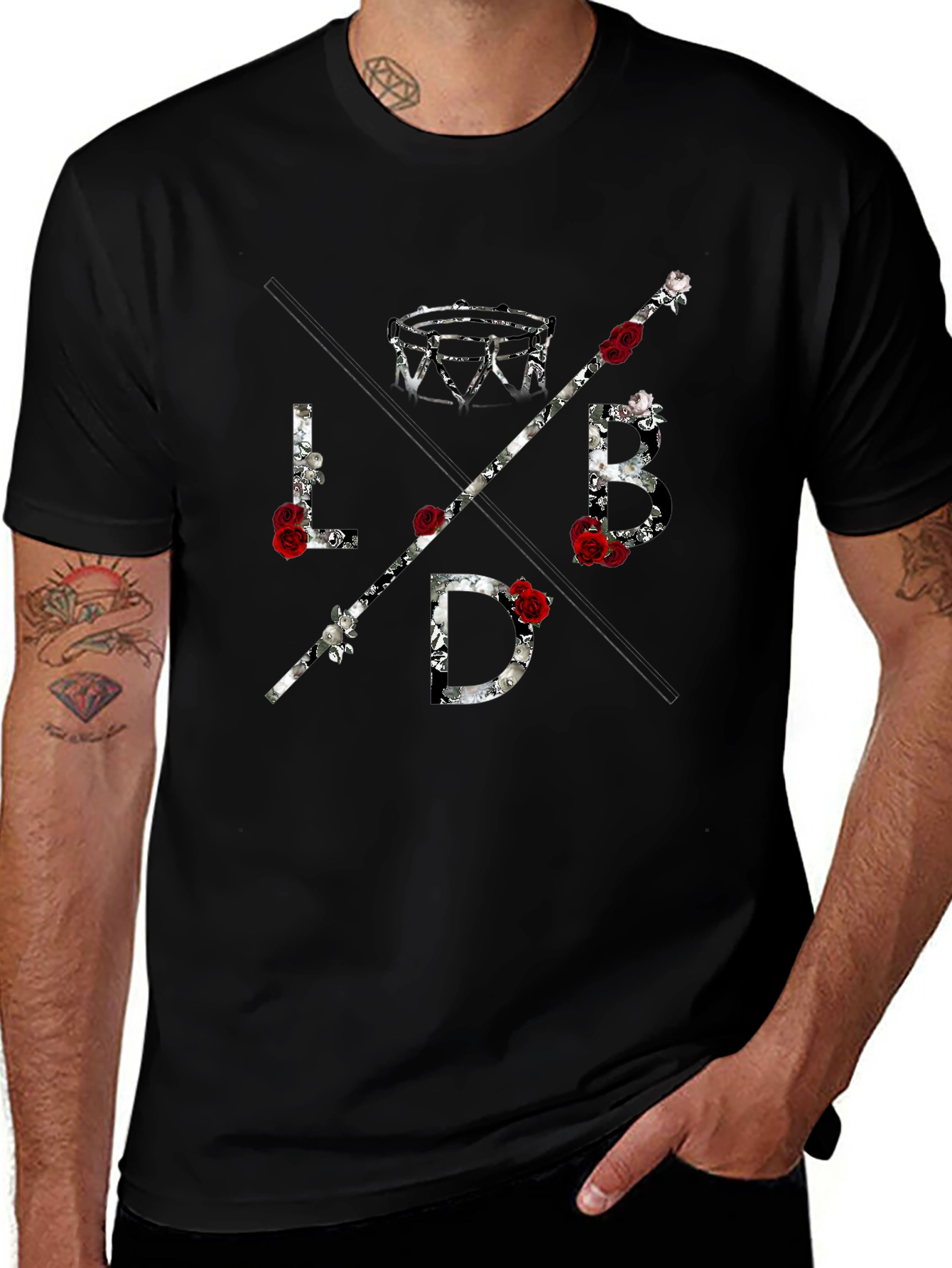LBD Roses Graphic Tee - Mens Black Cotton T-Shirt