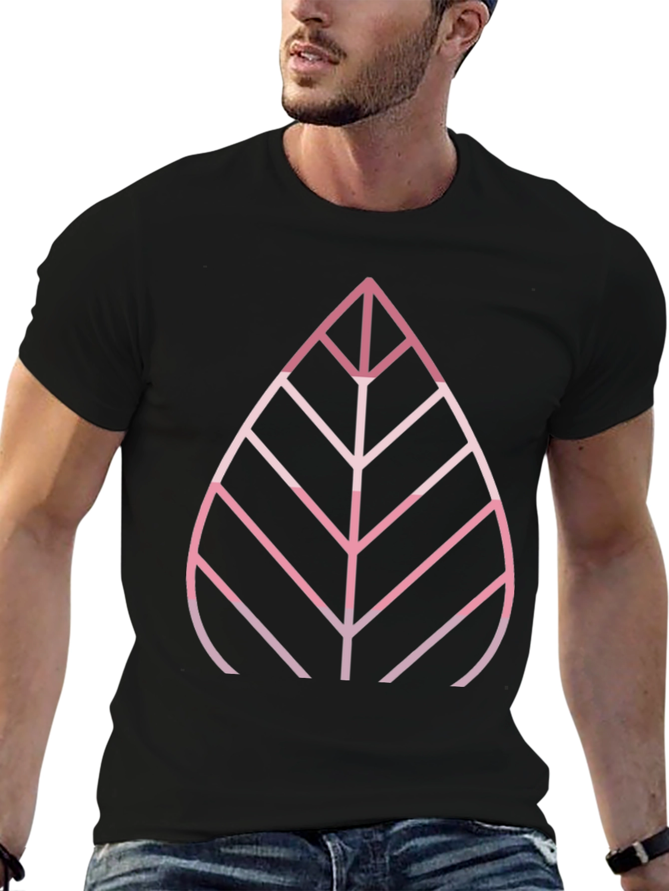 Modern Leaf Graphic Tee - Stylish Black T-Shirt