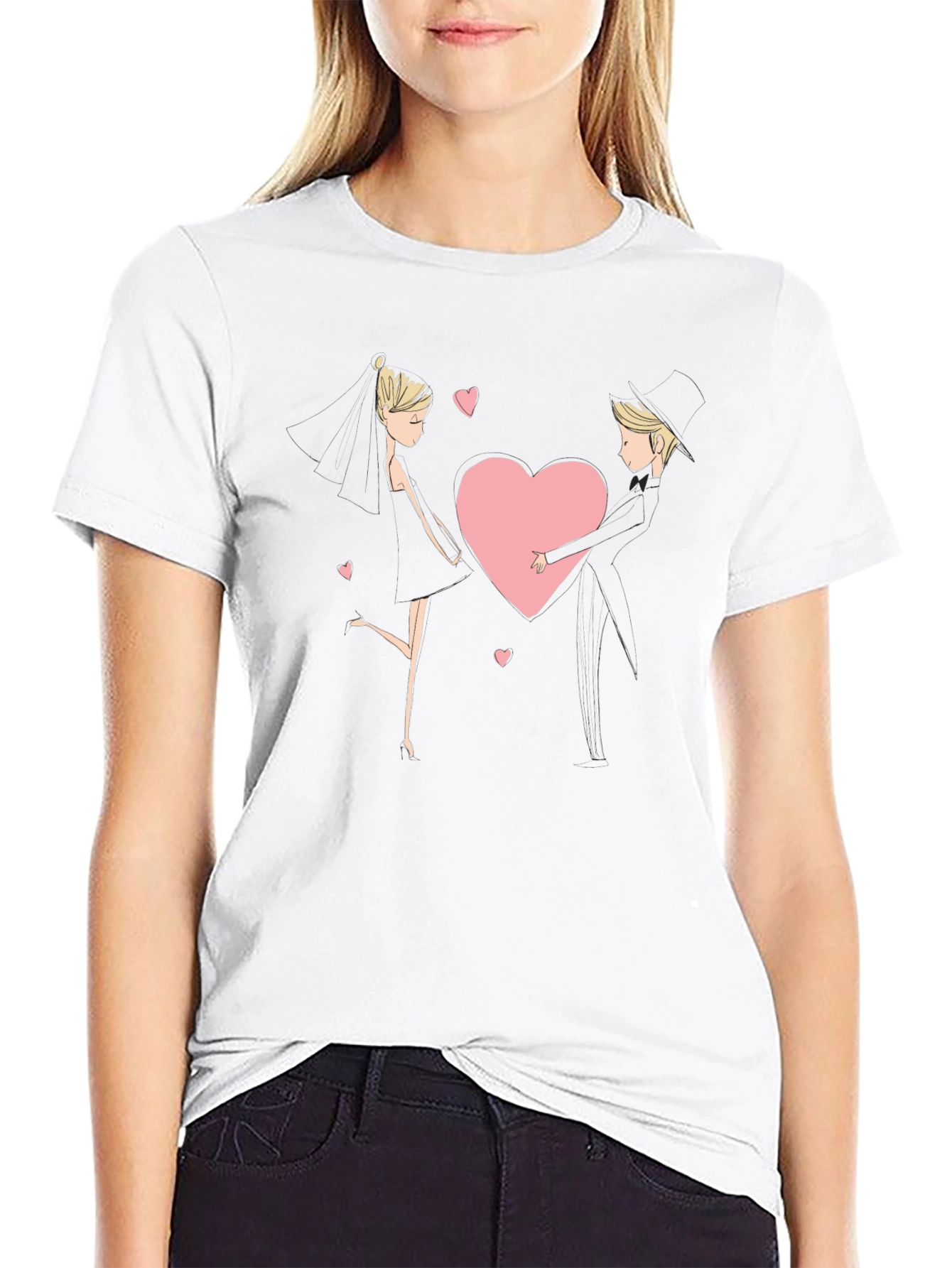 Romantic Couple Heart Graphic Black T-Shirt