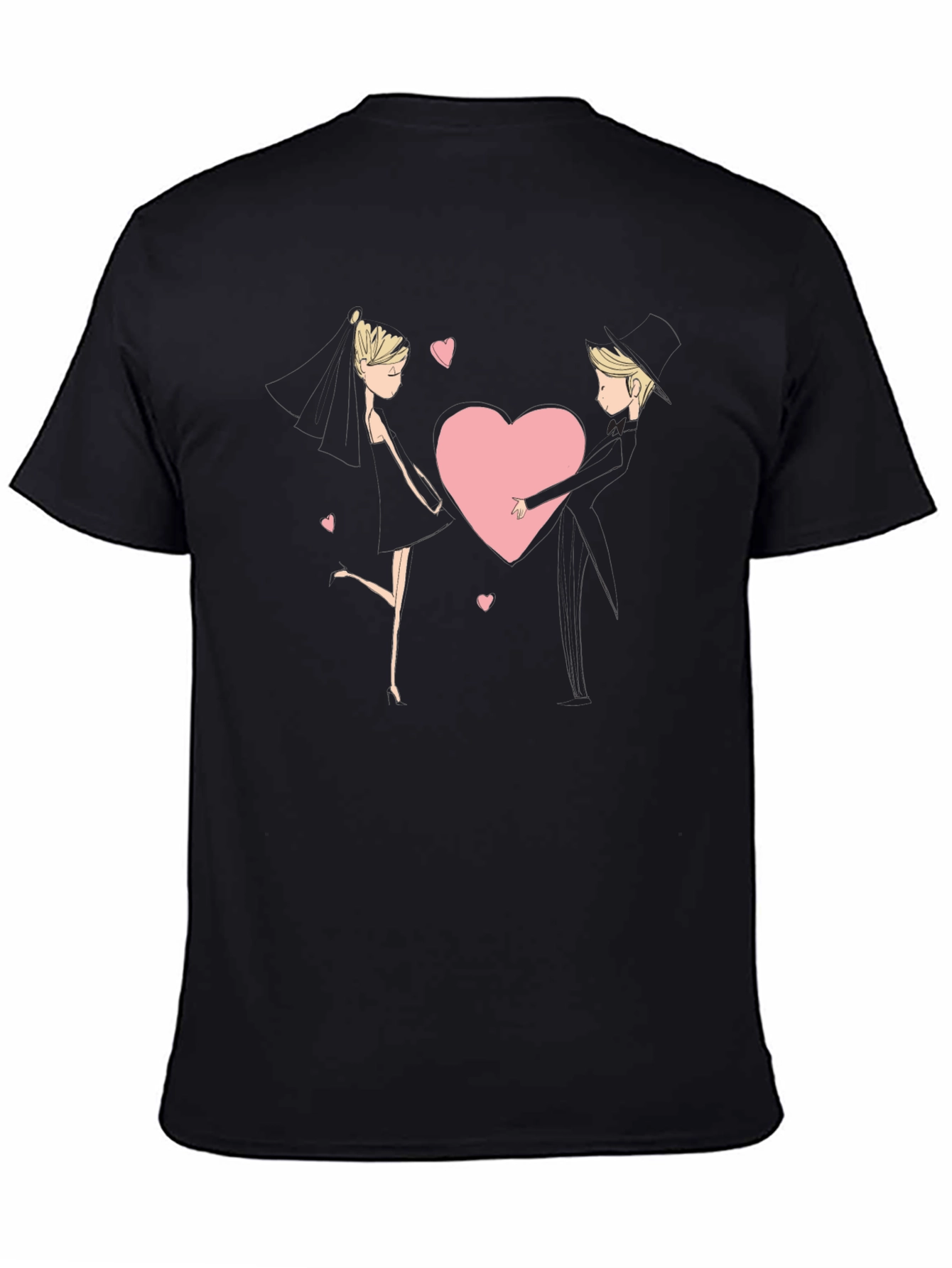 Romantic Couple Heart Graphic Black T-Shirt