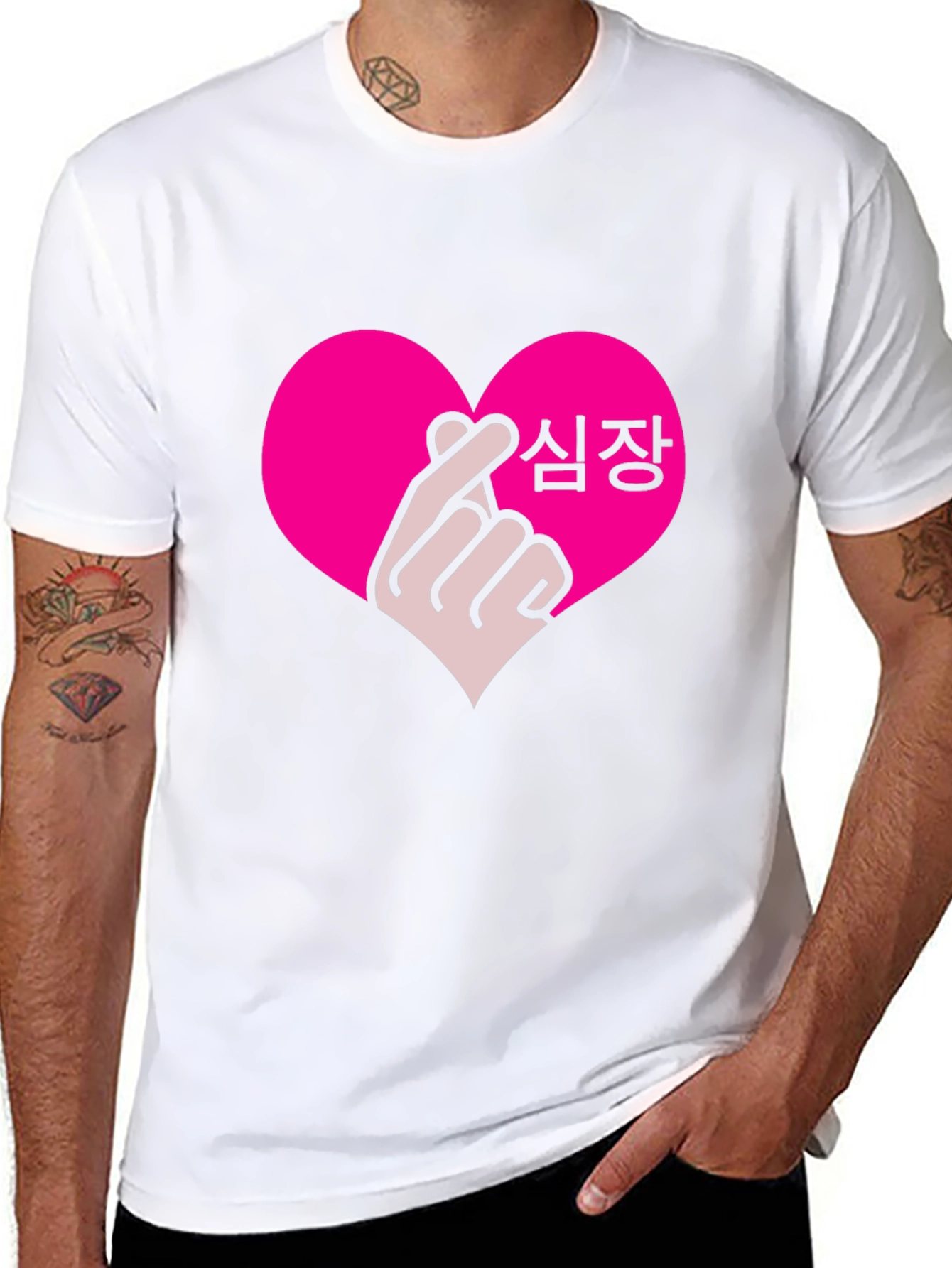 K-Pop Heart Finger Sign Black T-Shirt