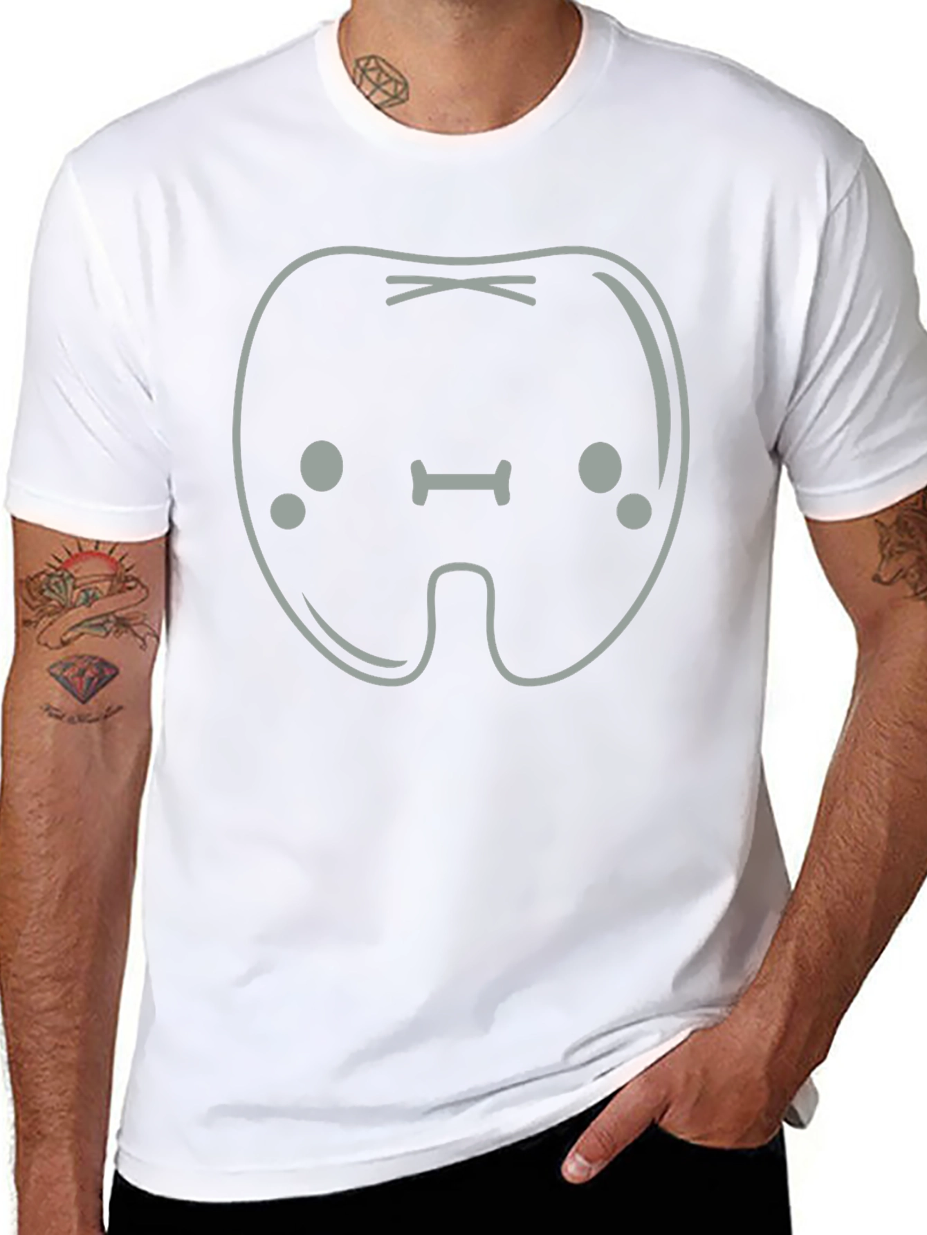 Kawaii Tooth Graphic Tee - Black Cotton Shirt