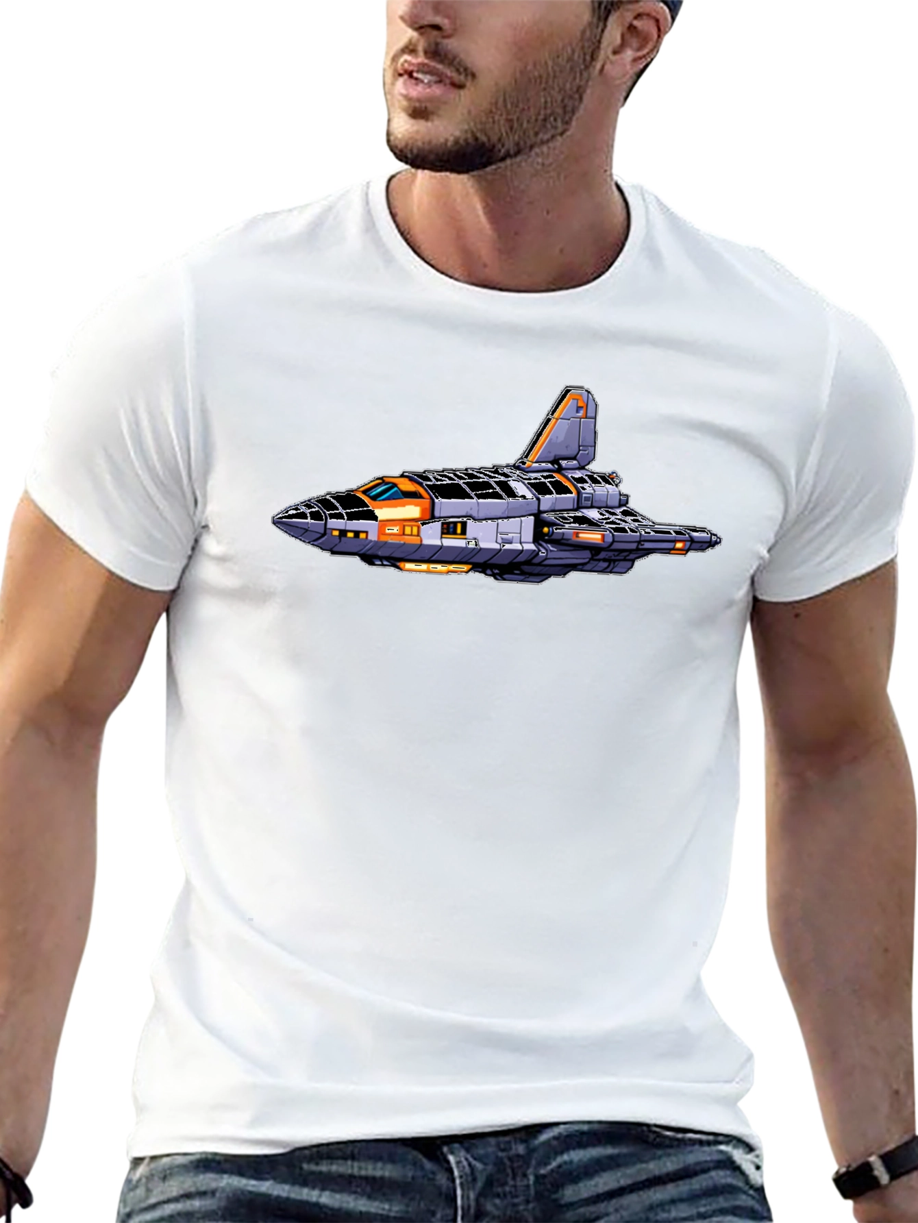 Sci-Fi Spaceship Graphic Tee - Retro Style