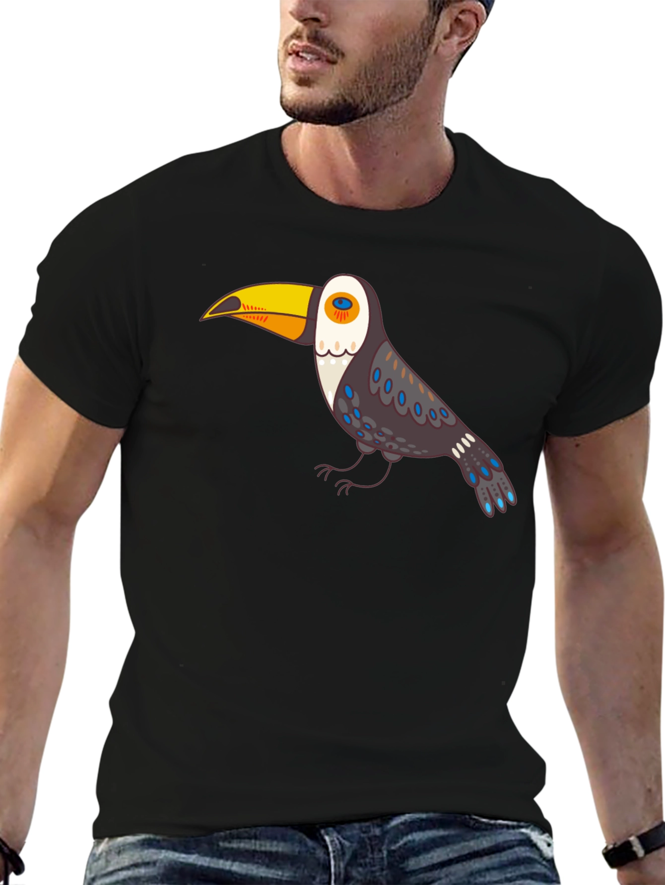 Toucan Graphic Tee - Black Cotton Casual Shirt
