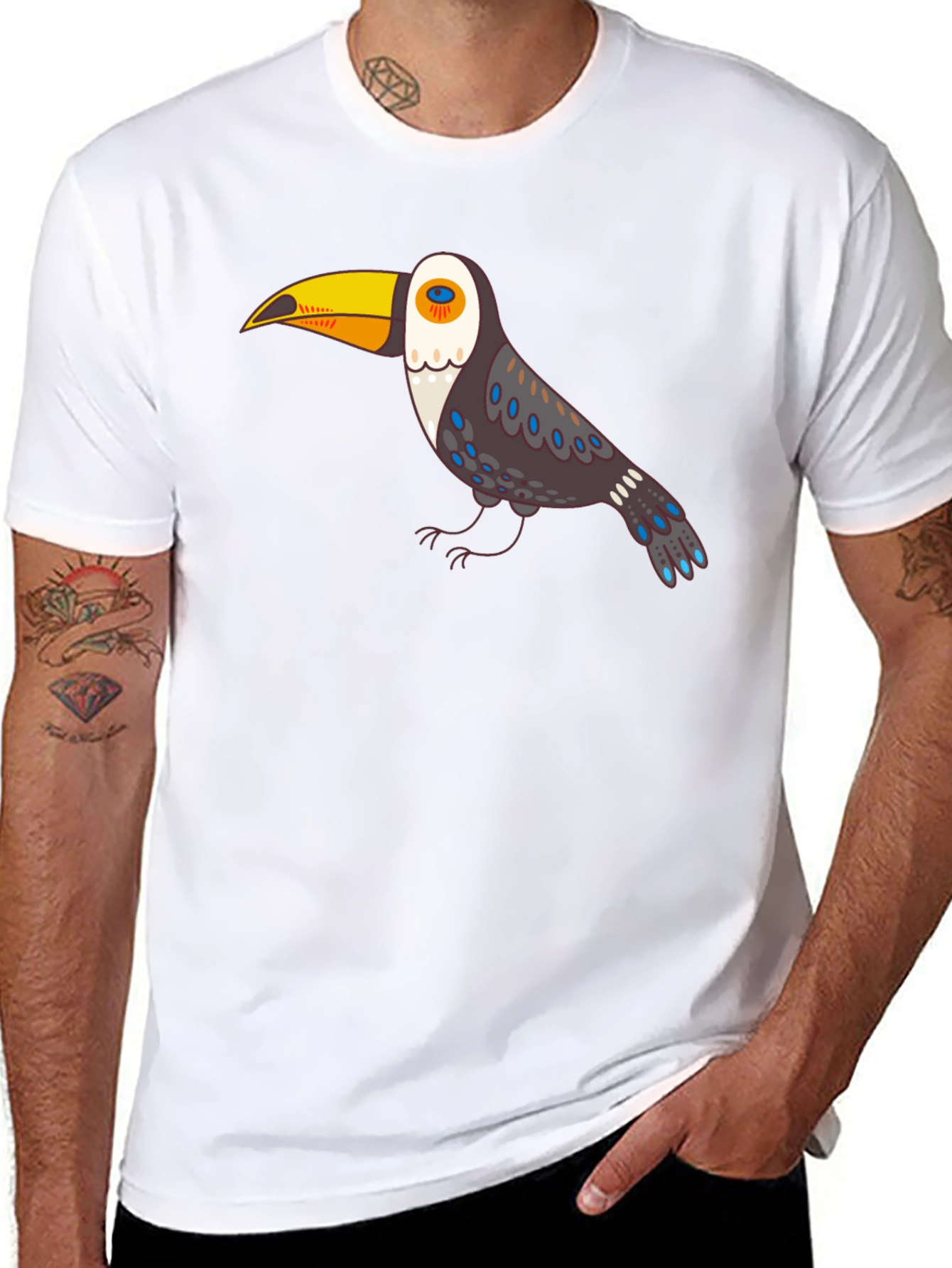 Toucan Graphic Tee - Black Cotton Casual Shirt