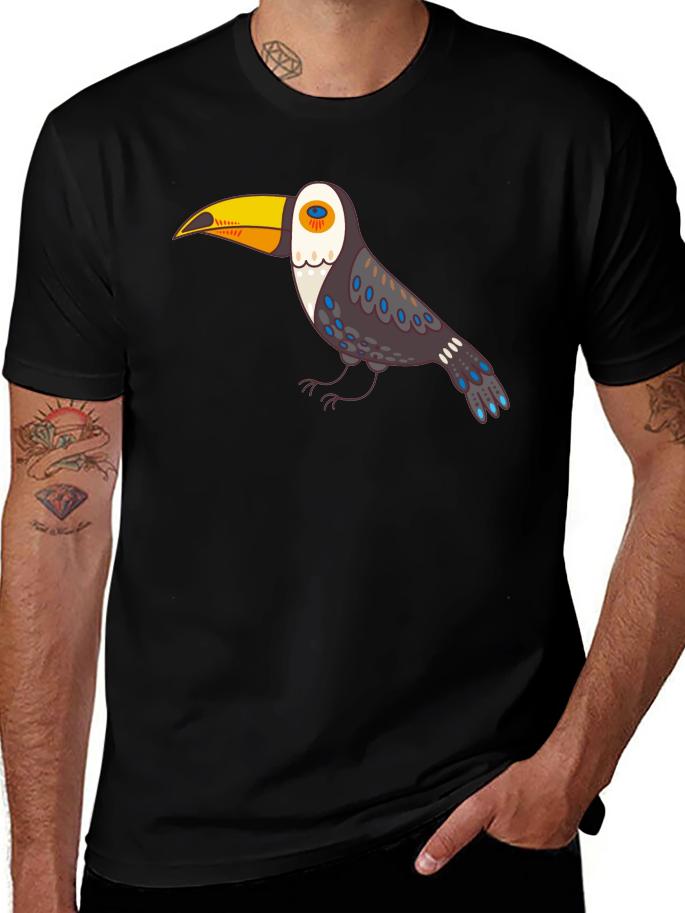 Toucan Graphic Tee - Black Cotton Casual Shirt