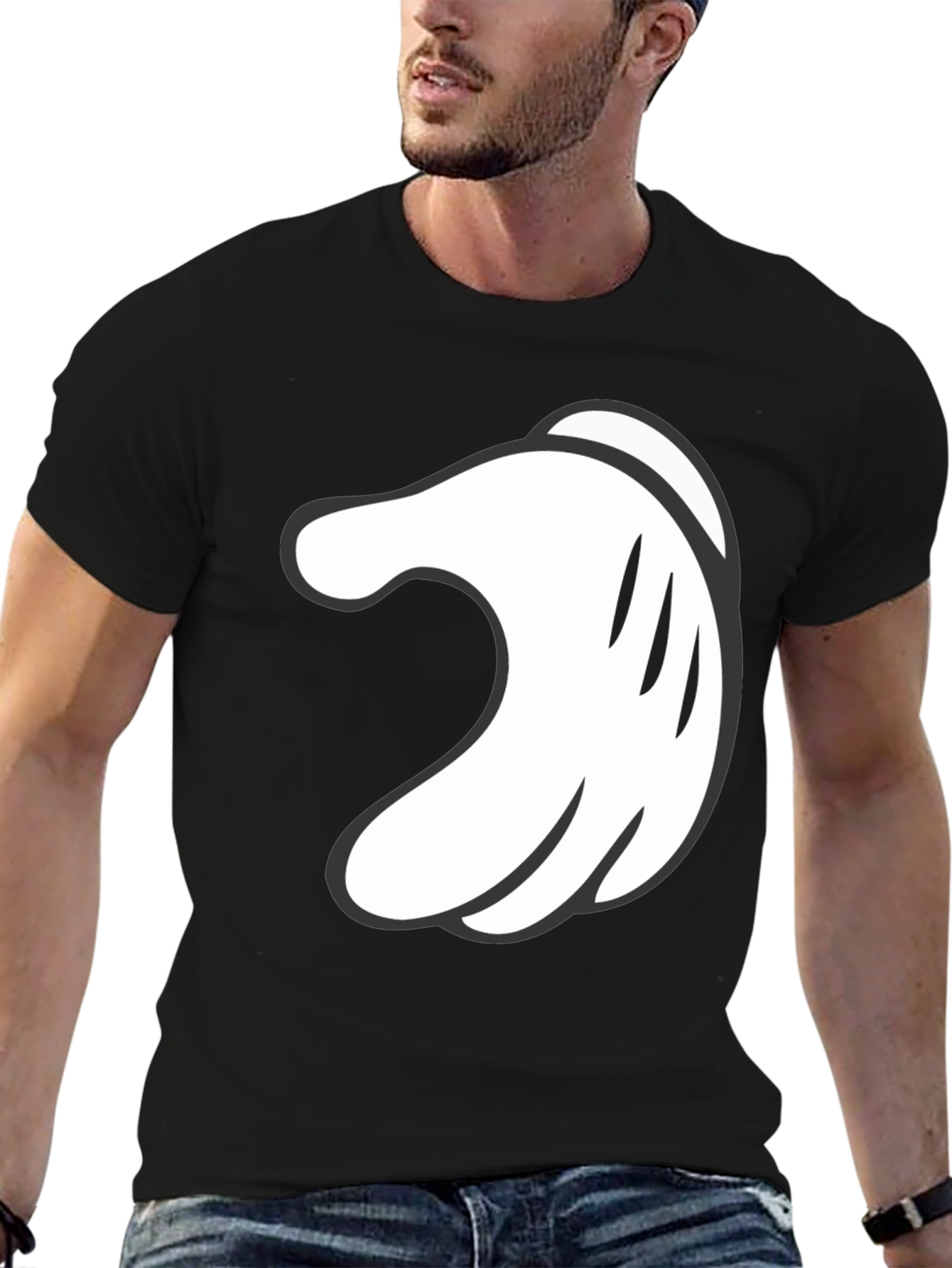 Mickey Hand Black Tee - Cartoon Glove Graphic T-Shirt