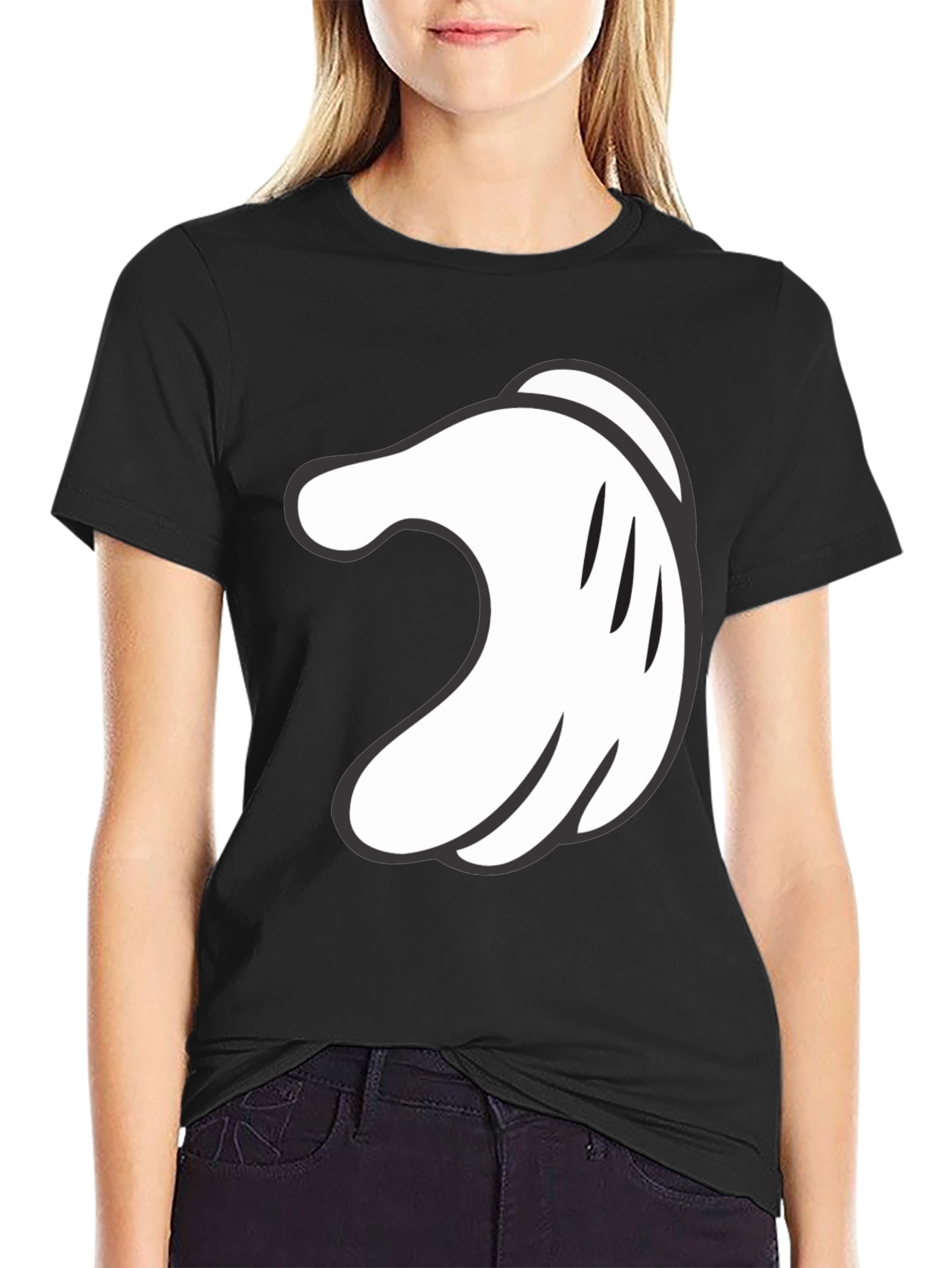 Mickey Hand Black Tee - Cartoon Glove Graphic T-Shirt