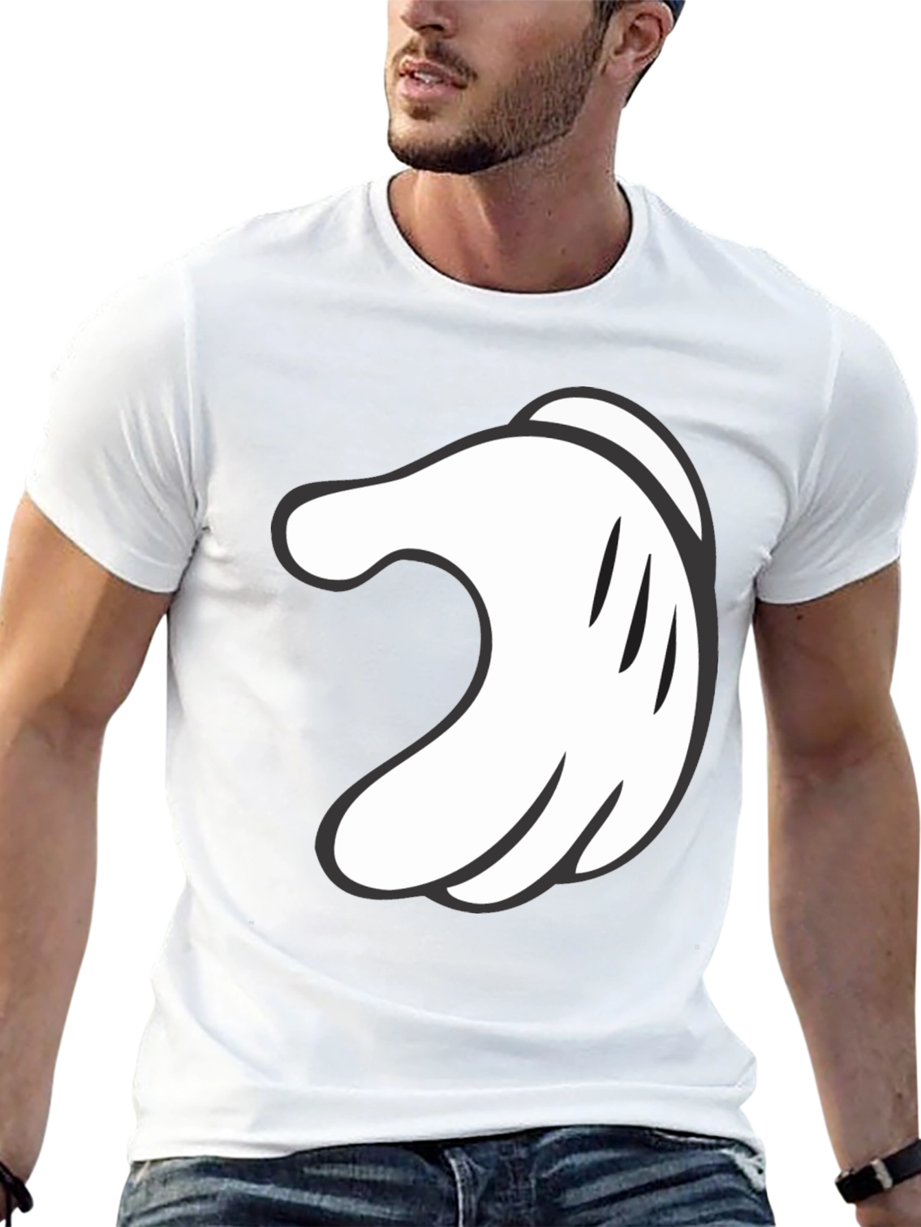 Mickey Hand Black Tee - Cartoon Glove Graphic T-Shirt