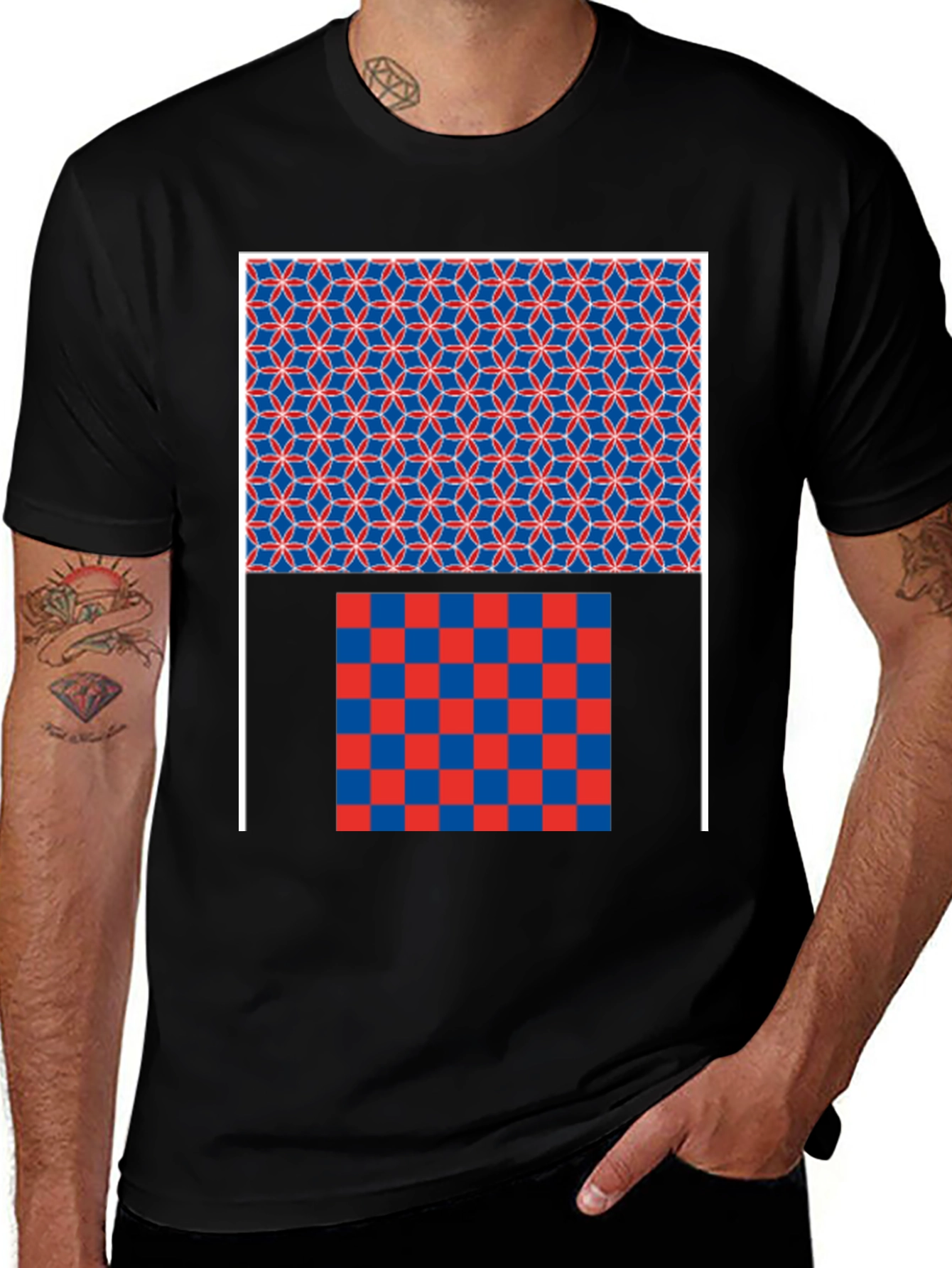 Geometric Pattern Graphic Print Black T-Shirt