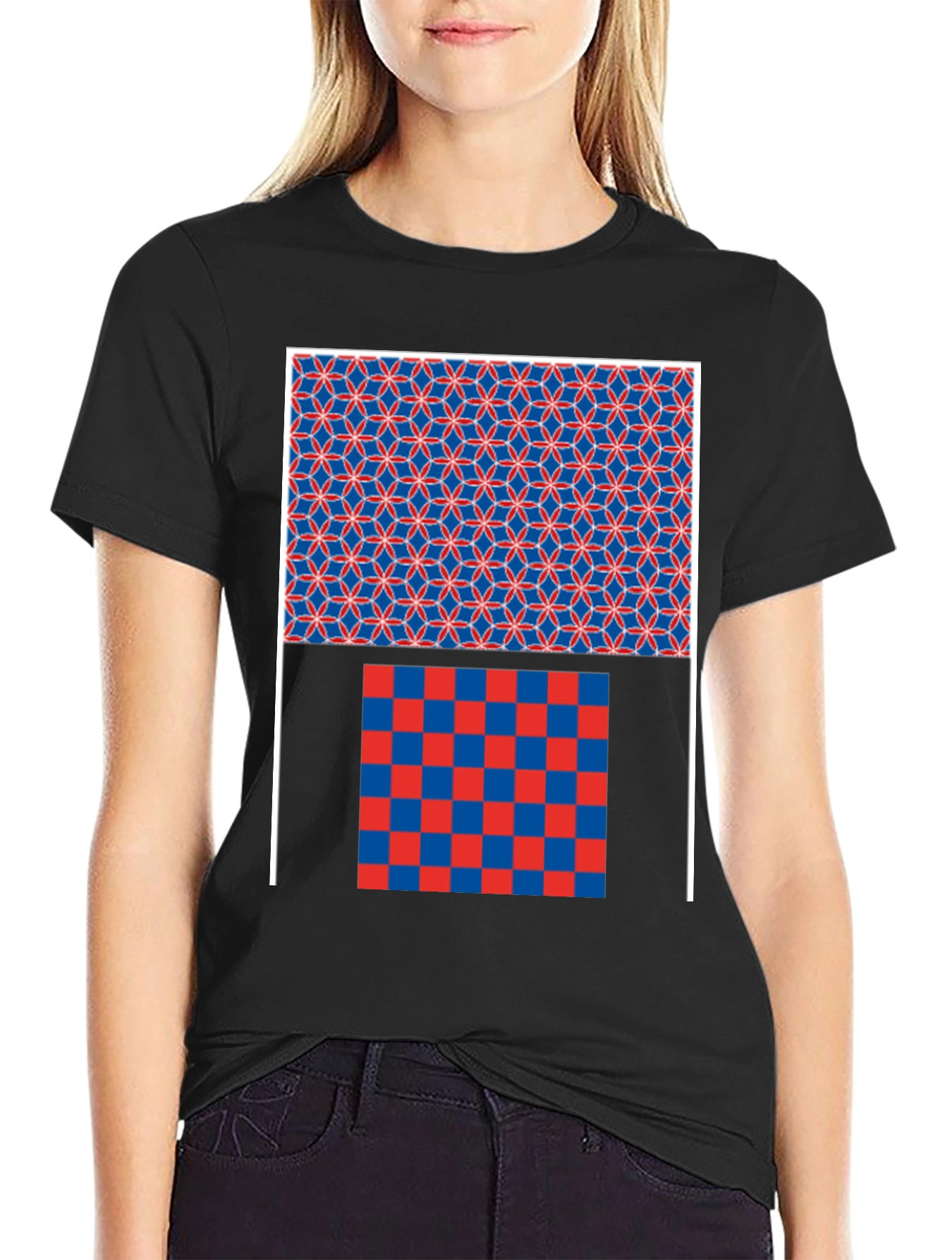 Geometric Pattern Graphic Print Black T-Shirt