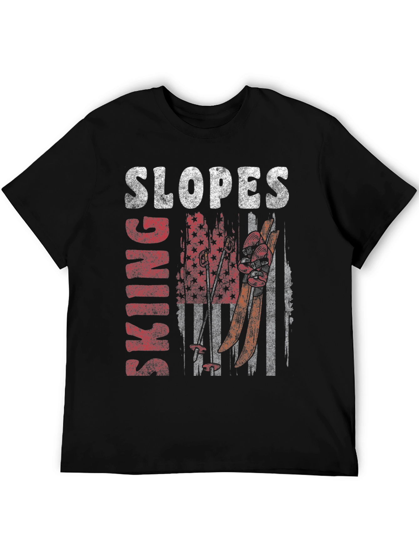 Skiing Slopes Graphic Tee - Black Cotton Blend