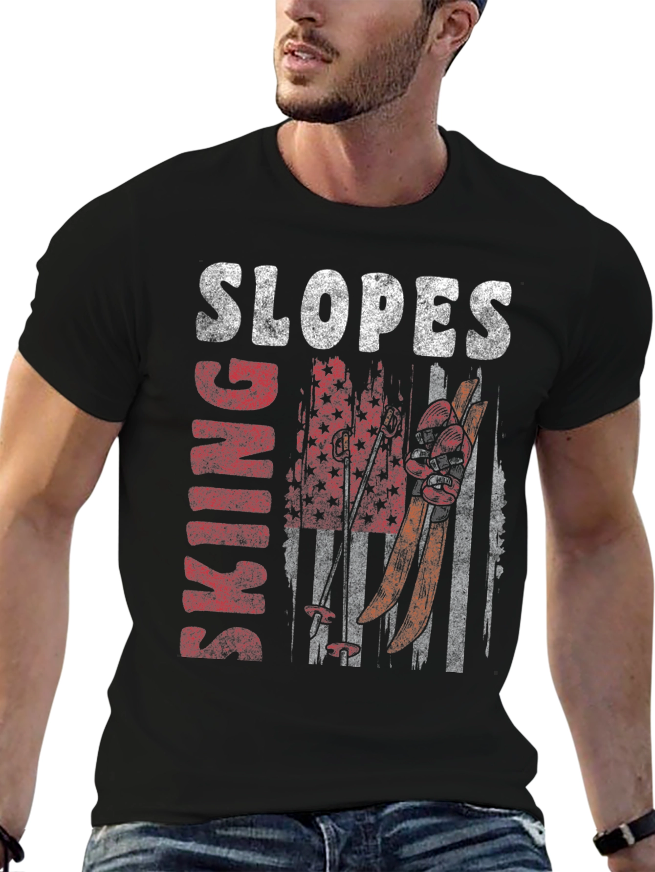 Skiing Slopes Graphic Tee - Black Cotton Blend