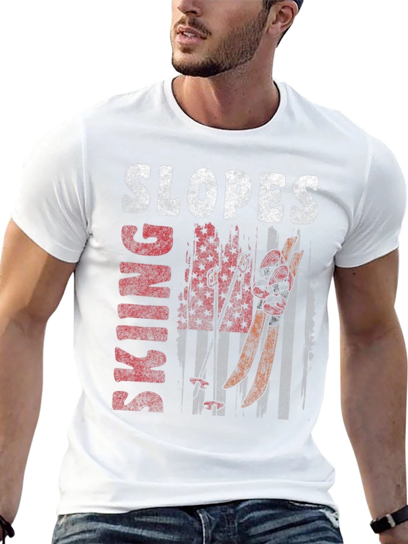 Skiing Slopes Graphic Tee - Black Cotton Blend