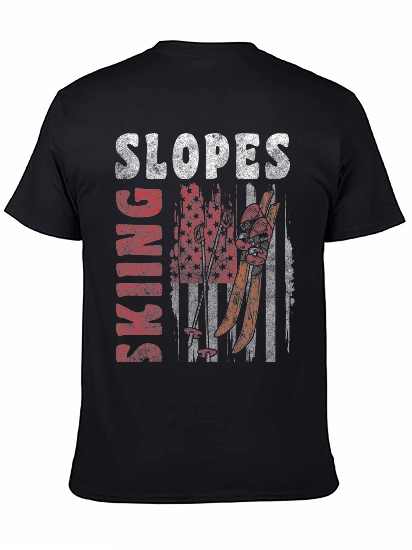 Skiing Slopes Graphic Tee - Black Cotton Blend