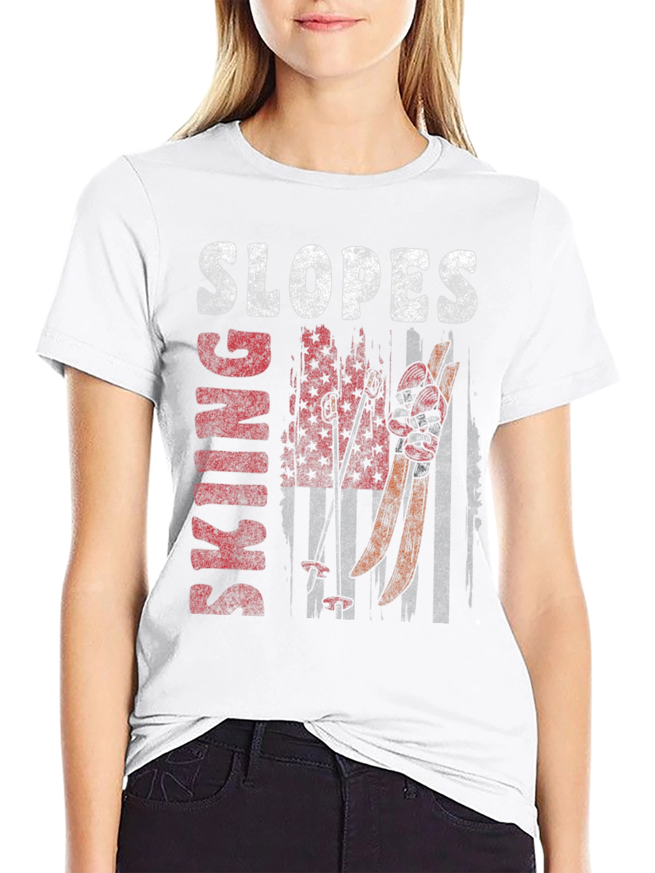 Skiing Slopes Graphic Tee - Black Cotton Blend